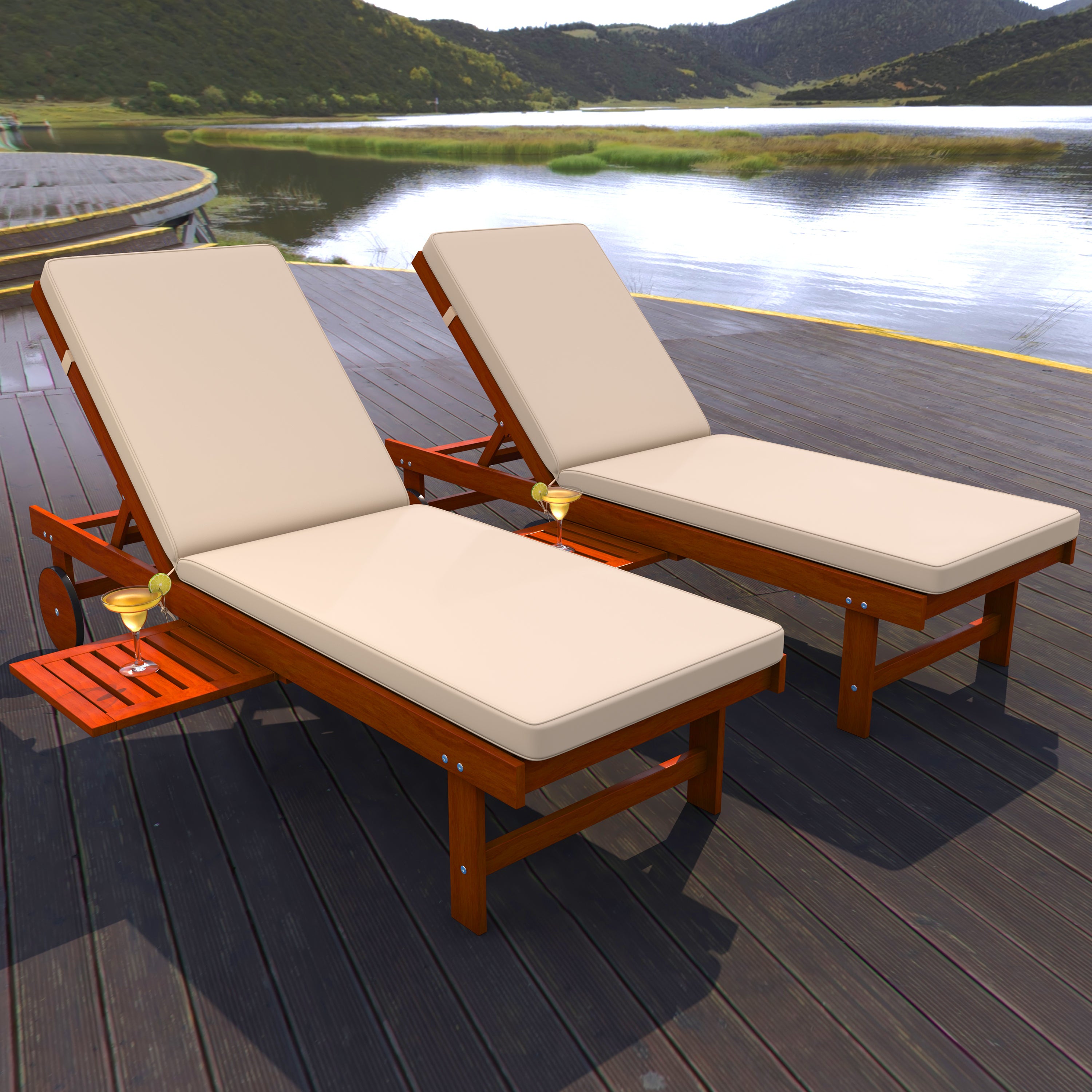 Seabrook Outdoor Acacia Wood Lounger with Cushion