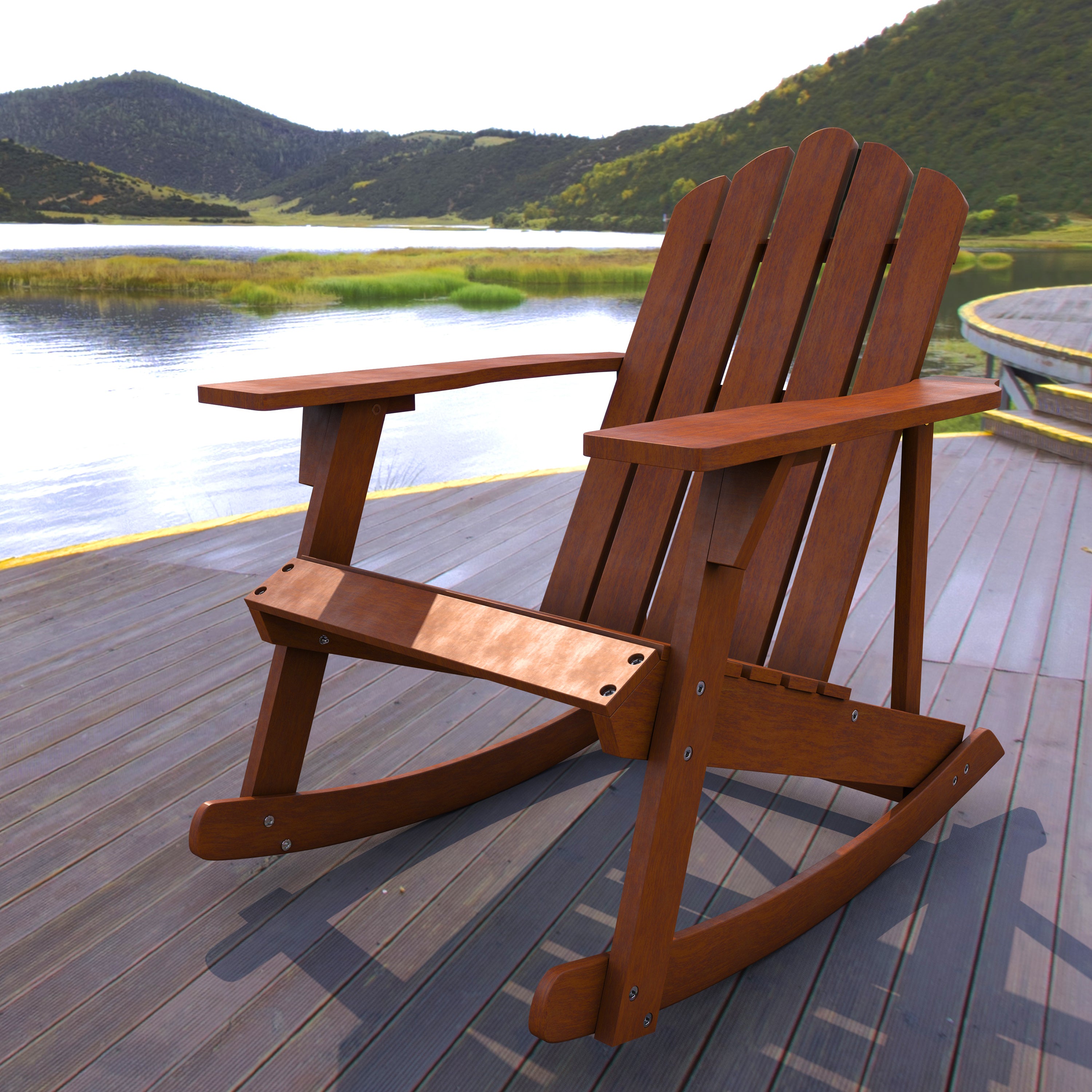 Kiawah Outdoor Patio Classic Acacia Wood Adirondack Rocking Chair