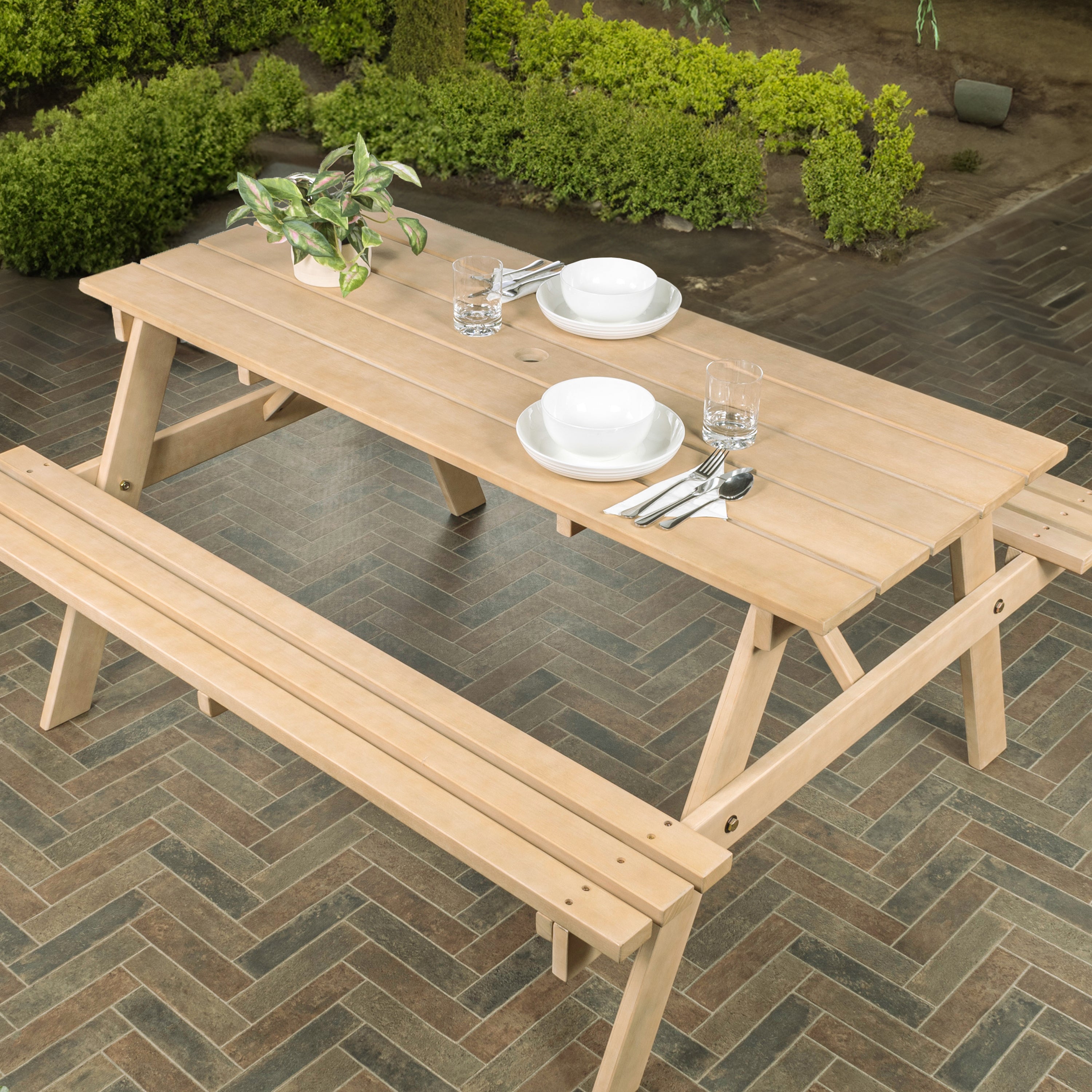 Shoreham Modern Classic Outdoor Wood Picnic Table with Umbrella Hole