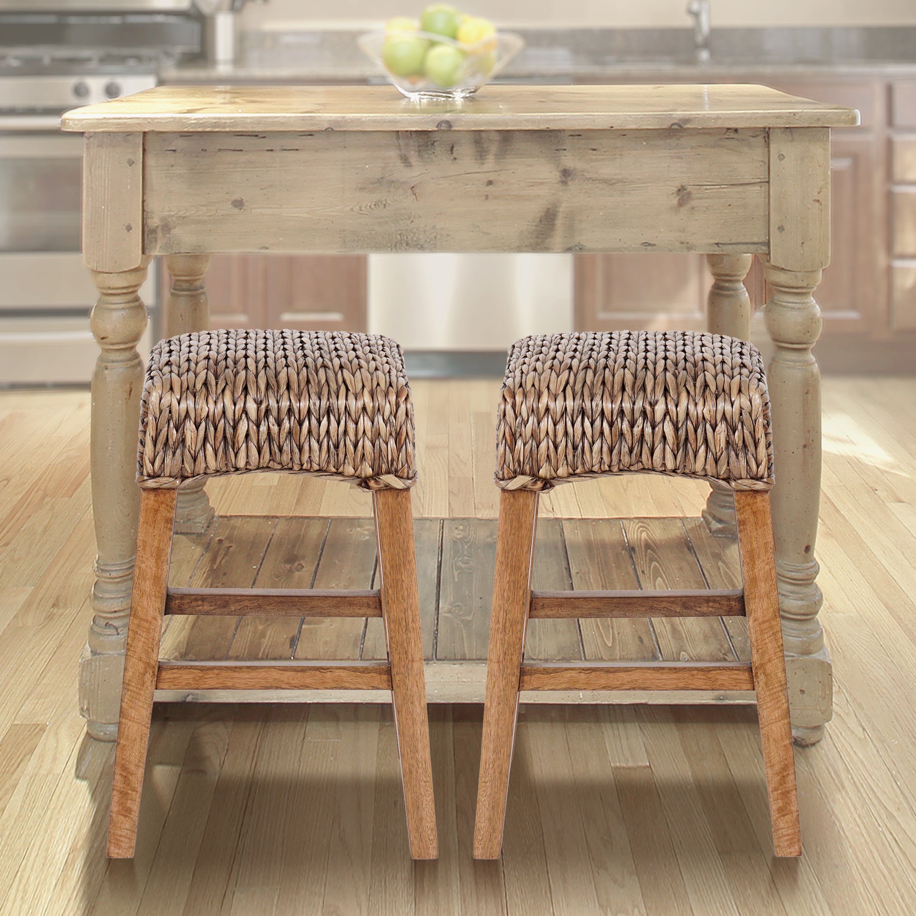 Maui Rustic Bohemian Hyacinth/Wood Backless Counter Stool