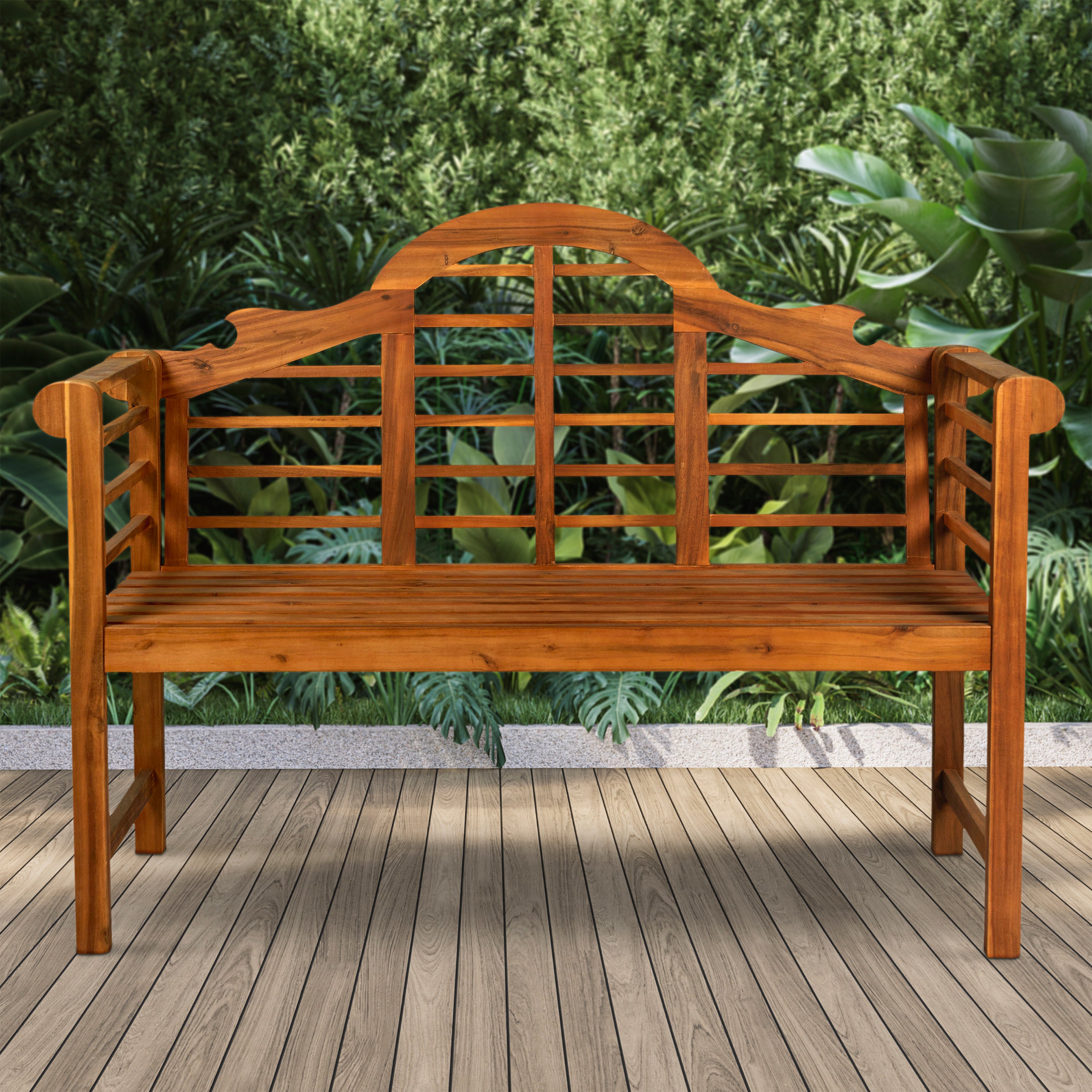 Lutyens 3-Seat Arched Support Acacia Wood Outdoor Garden Patio Bench