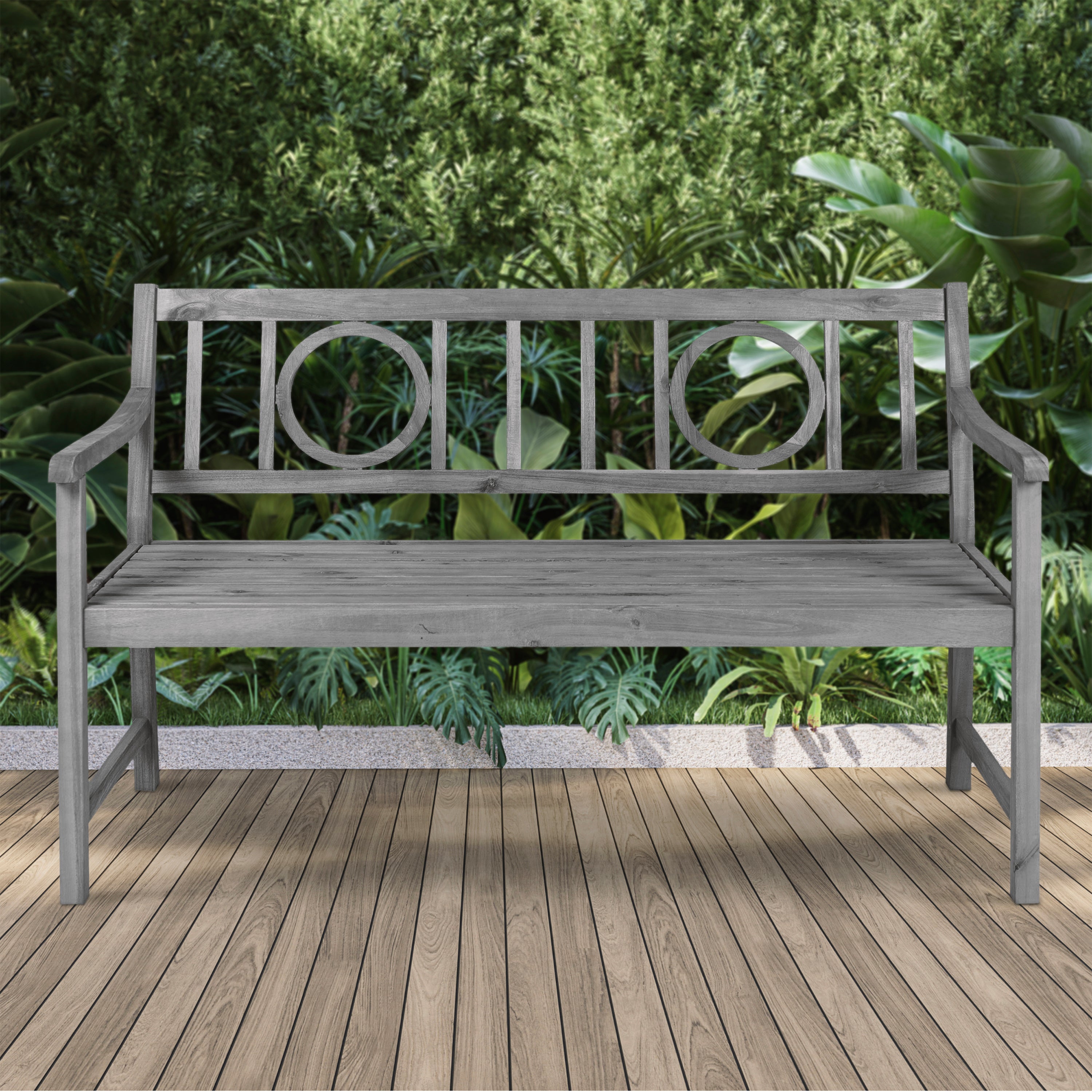 Apollo 3-Seat Circle-Back Support Acacia Wood Outdoor Garden Patio Bench