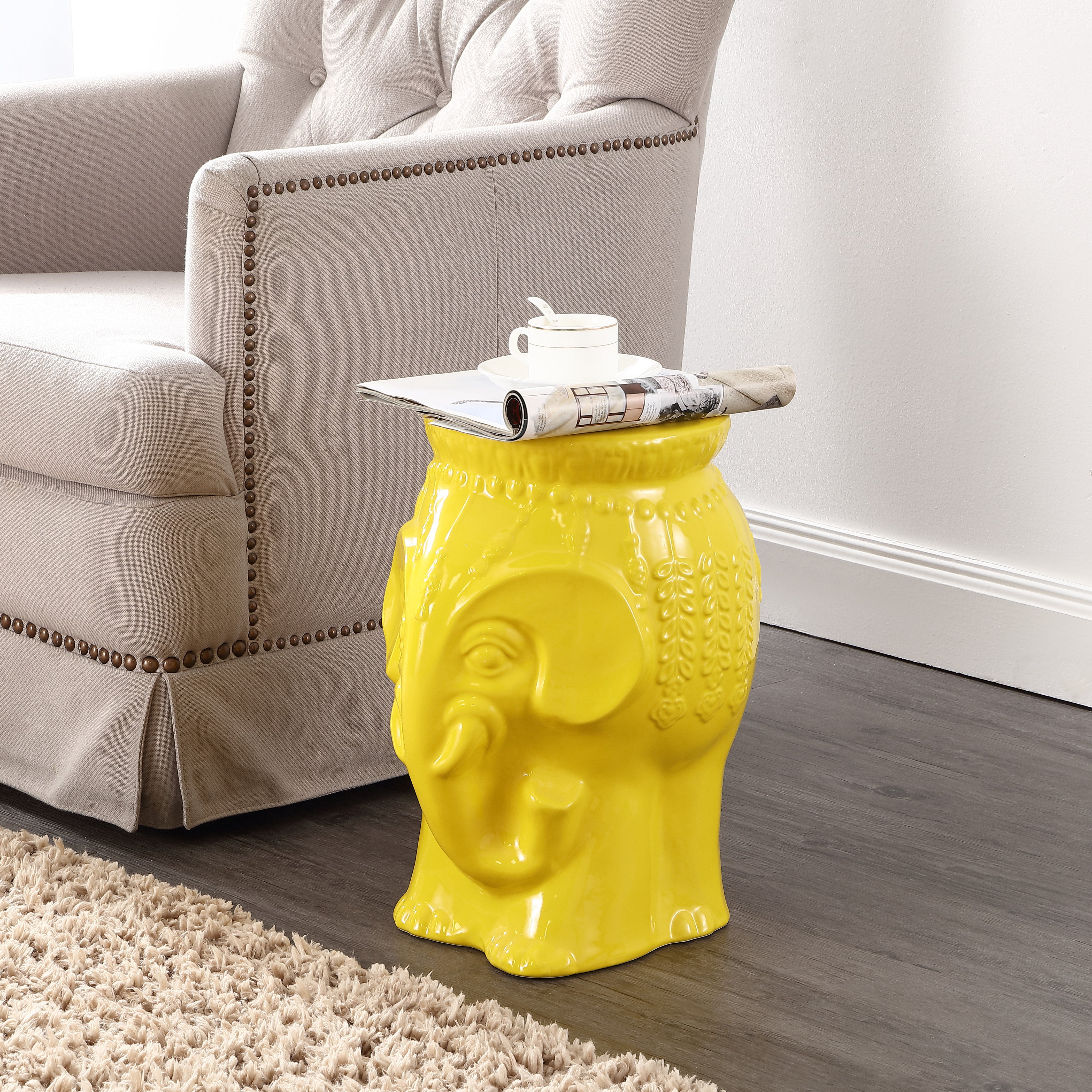 Orla Modern Bohemian Elephant Ceramic Garden Stool