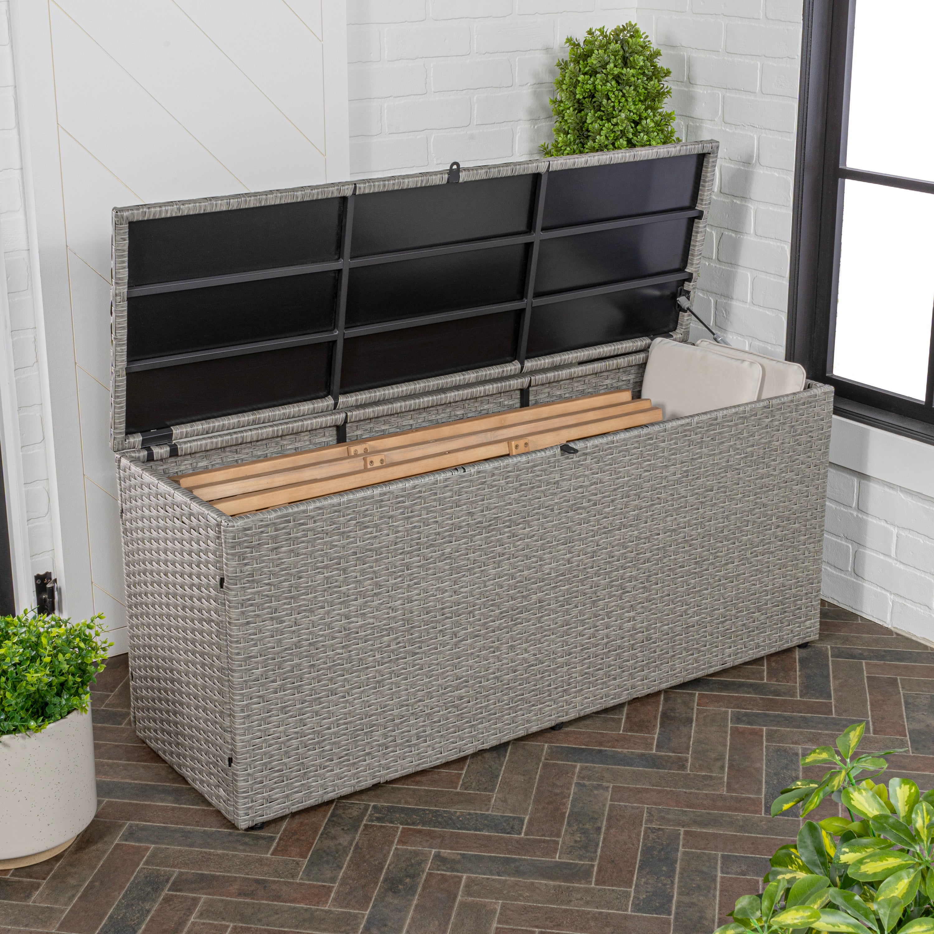 Nino Modern Minimalist Outdoor Faux Wicker Deck Storage Box