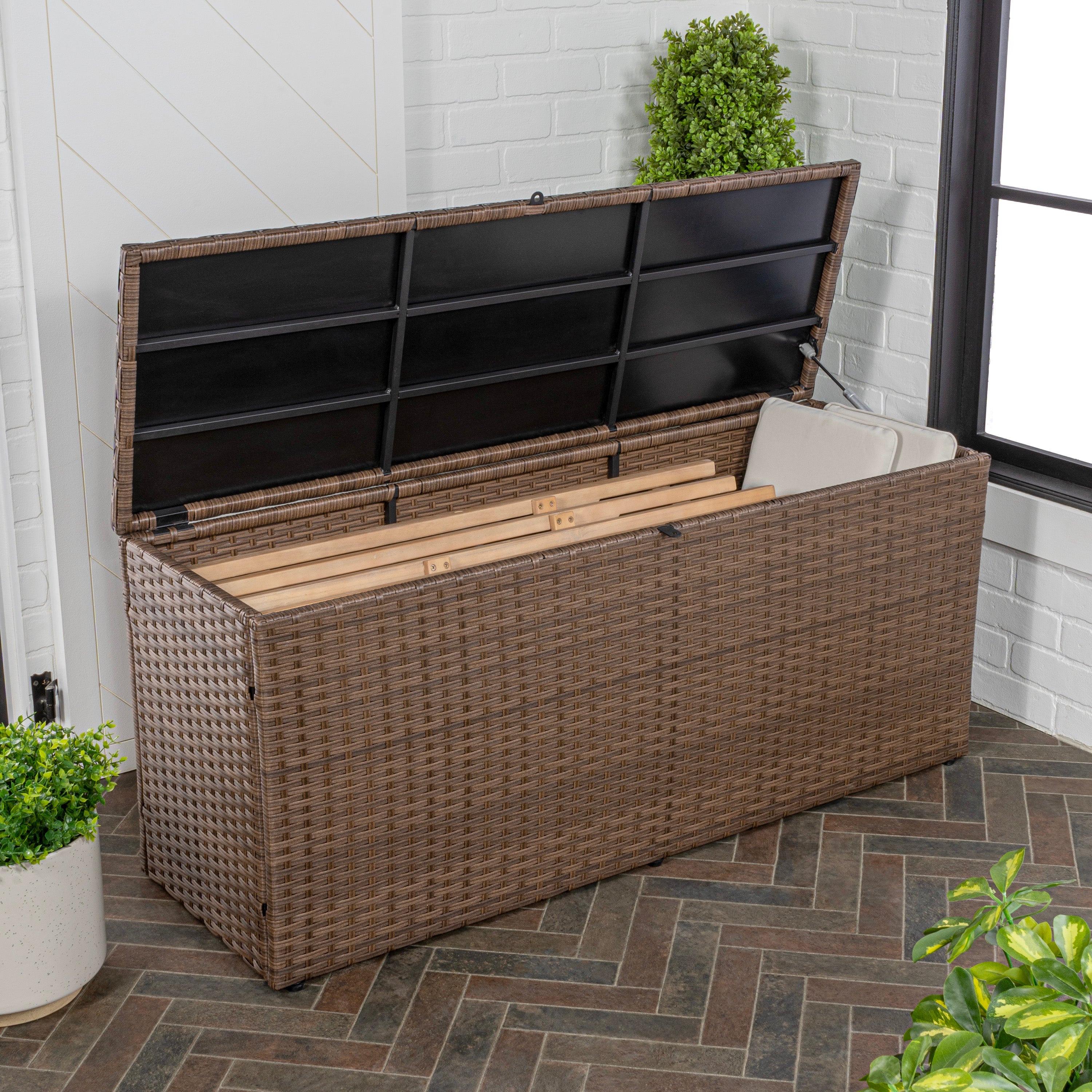 Nino Modern Minimalist Faux Wicker Patio Storage Box