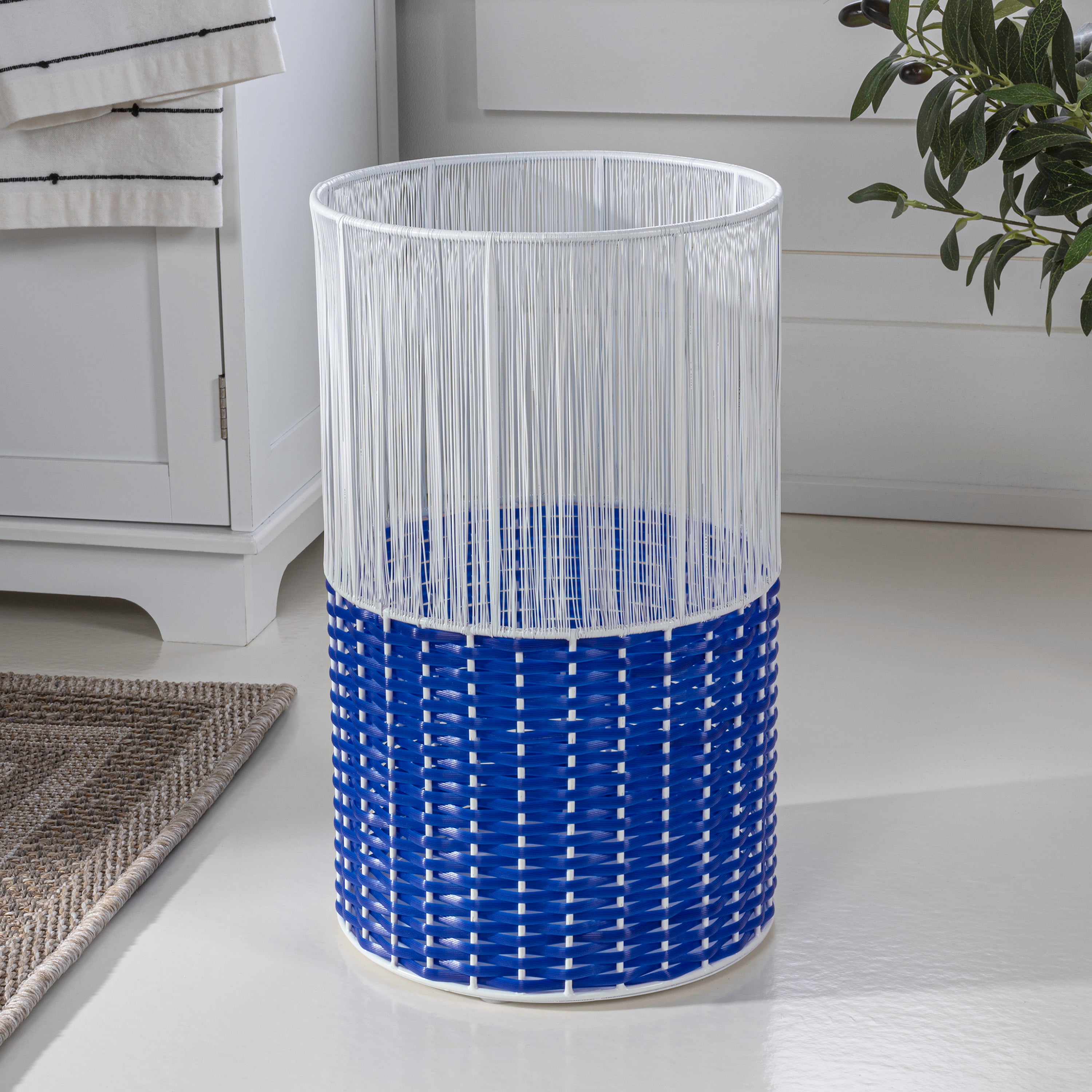 Harper Modern 2-Tone Faux Wicker Cylinder Outdoor Trash Can