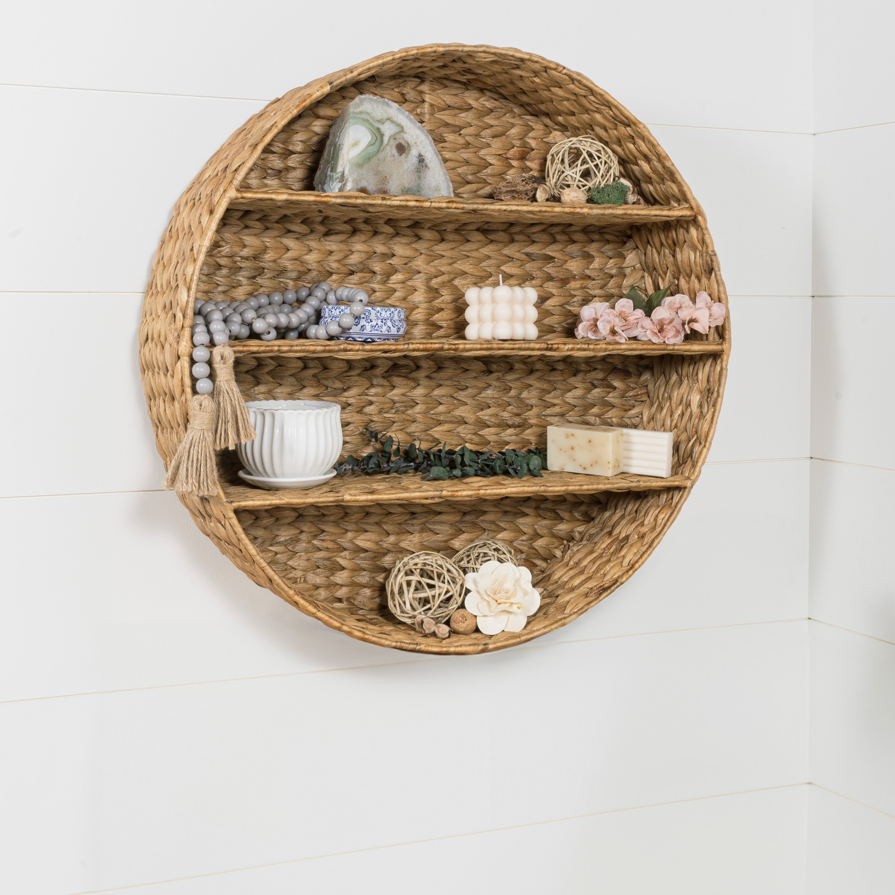 Annulus 3-Shelf Circular Handwoven Hyacinth Wall Rack