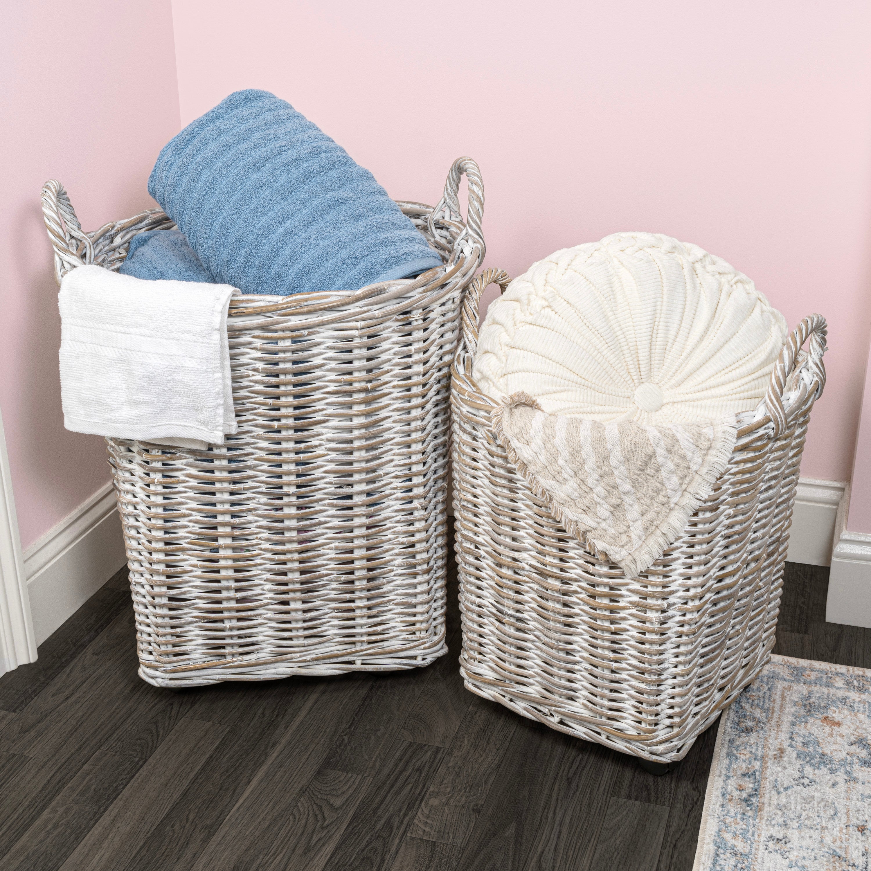 Arbour Rustic Hand-Woven Rattan Nesting Baskets with Wheels and Handles