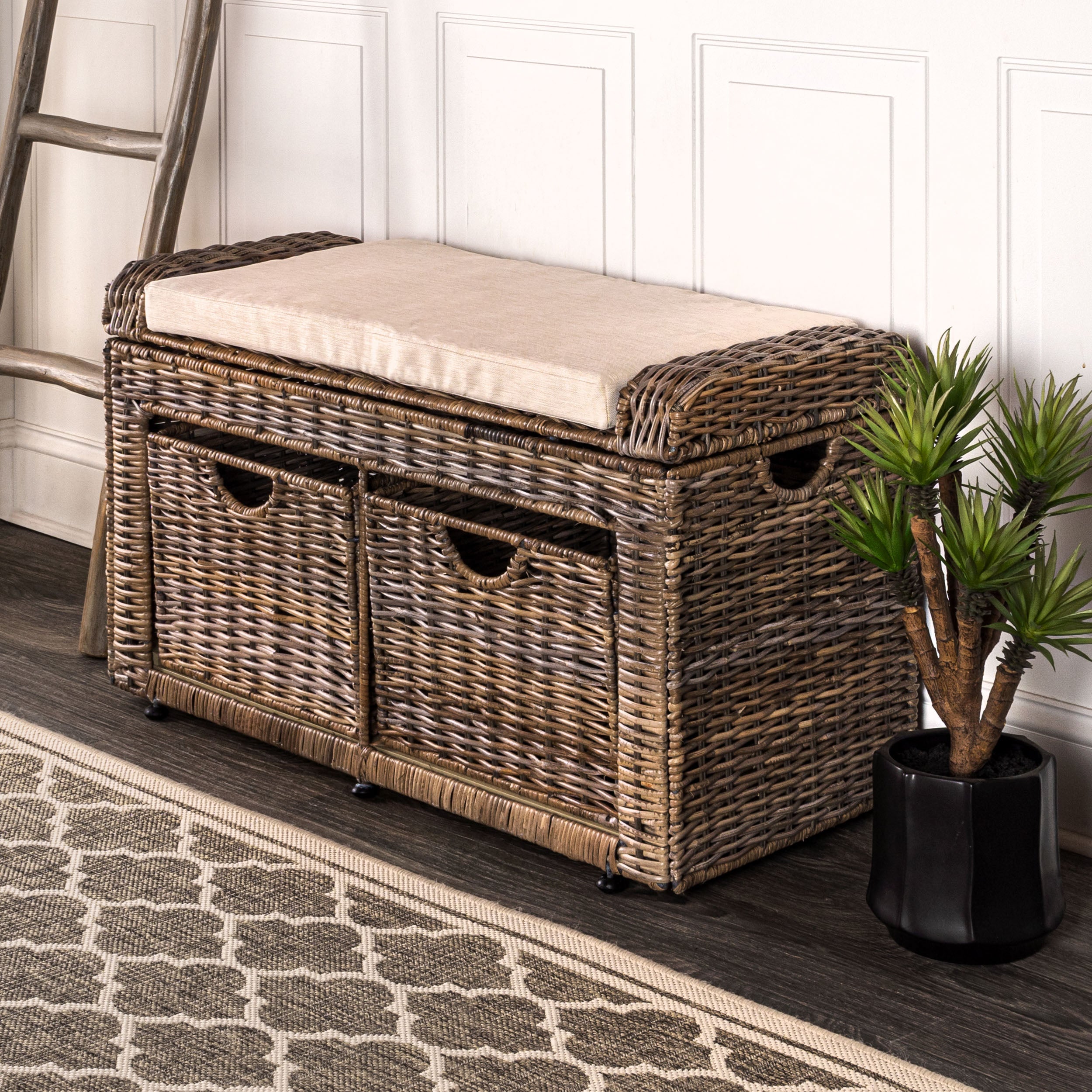 Palermo 2 Drawer Wicker Storage Bench