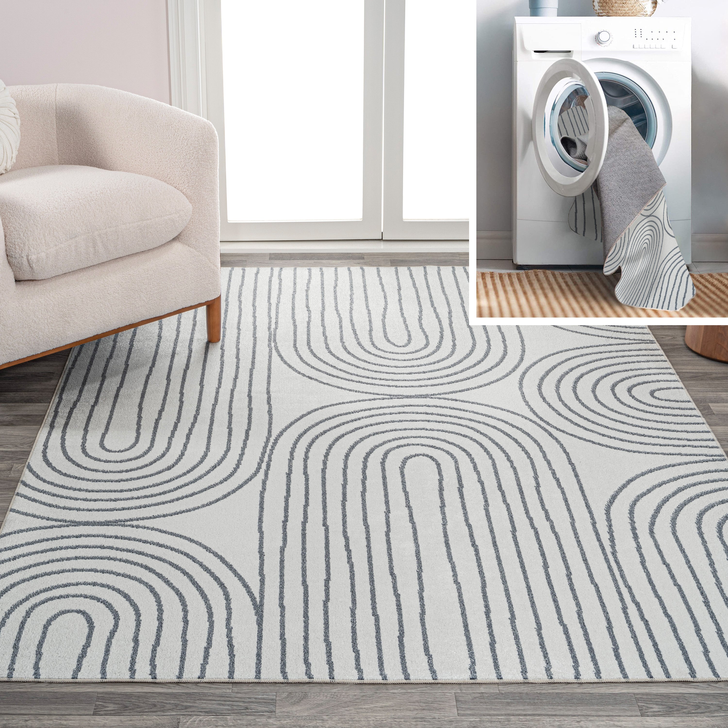 Doodle Contemporary Glam Geometric Machine-Washable Area Rug