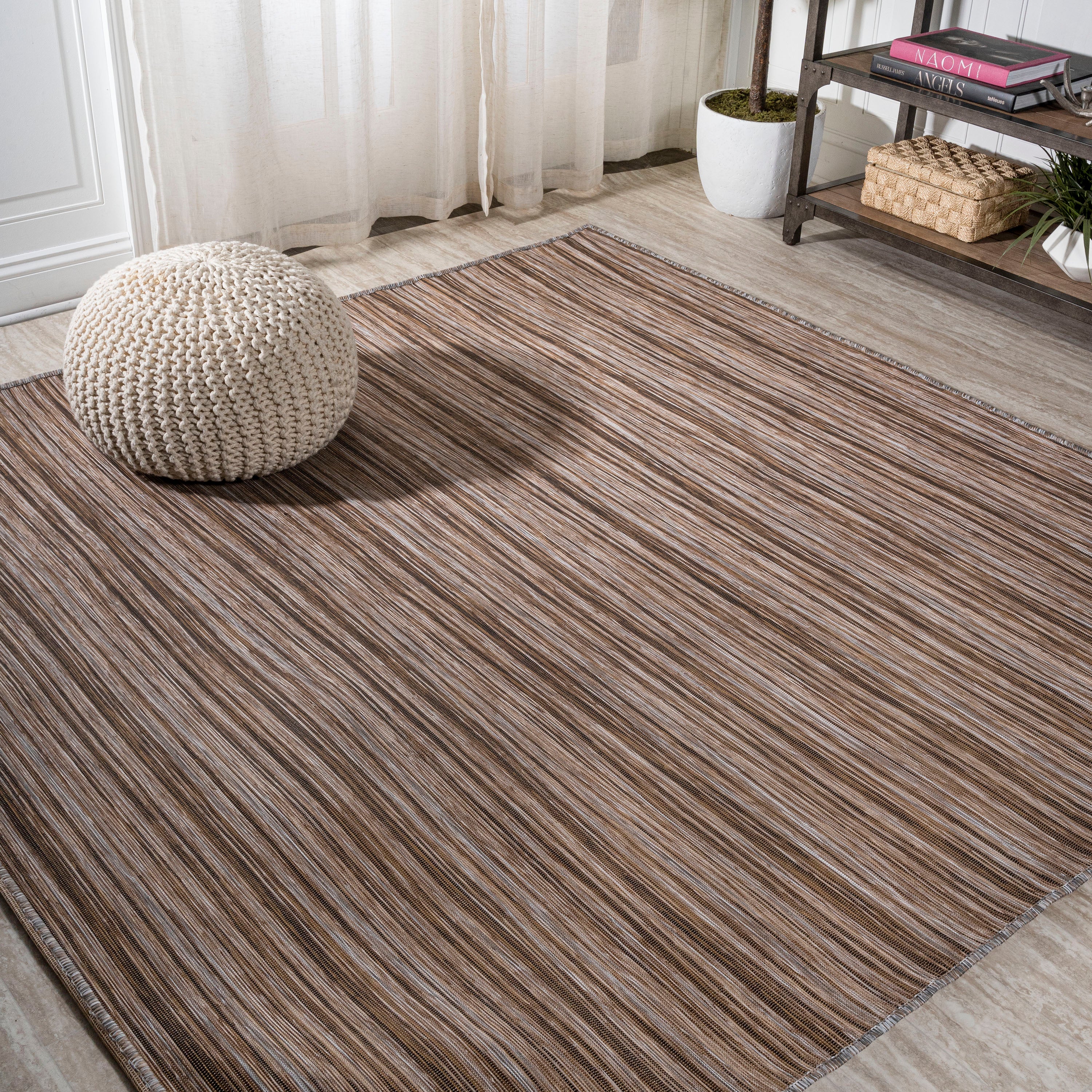 Finn Modern Farmhouse Pinstripe Indoor/Outdoor Square Area Rug