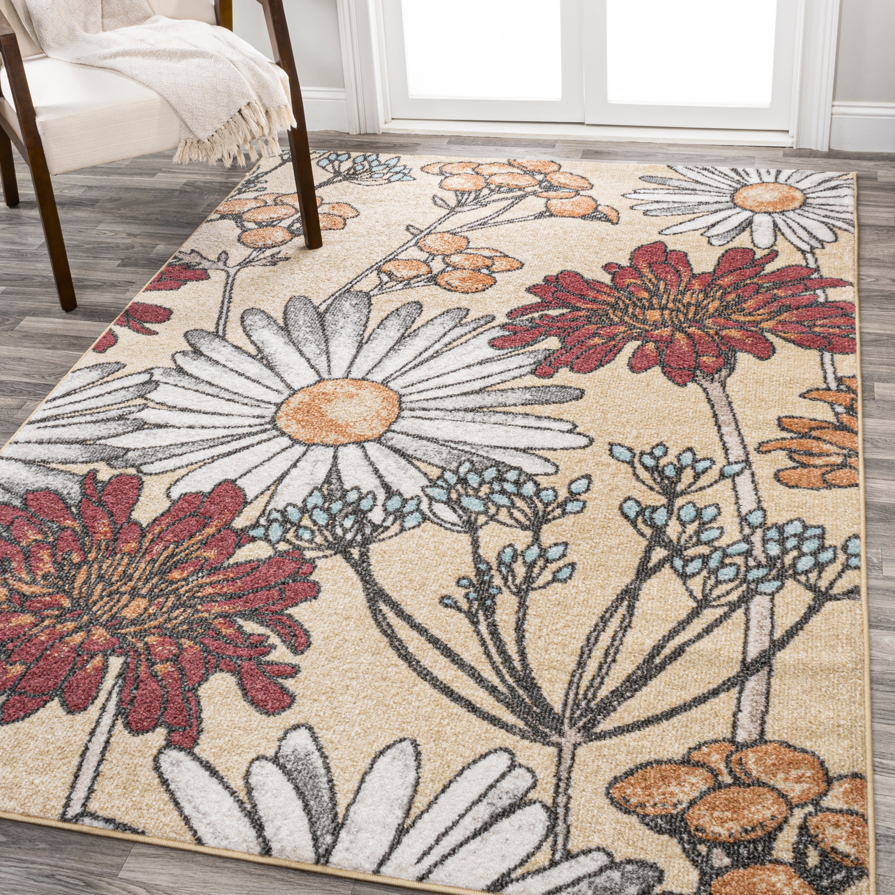 Dizi Modern Botanical Wildflower Area Rug