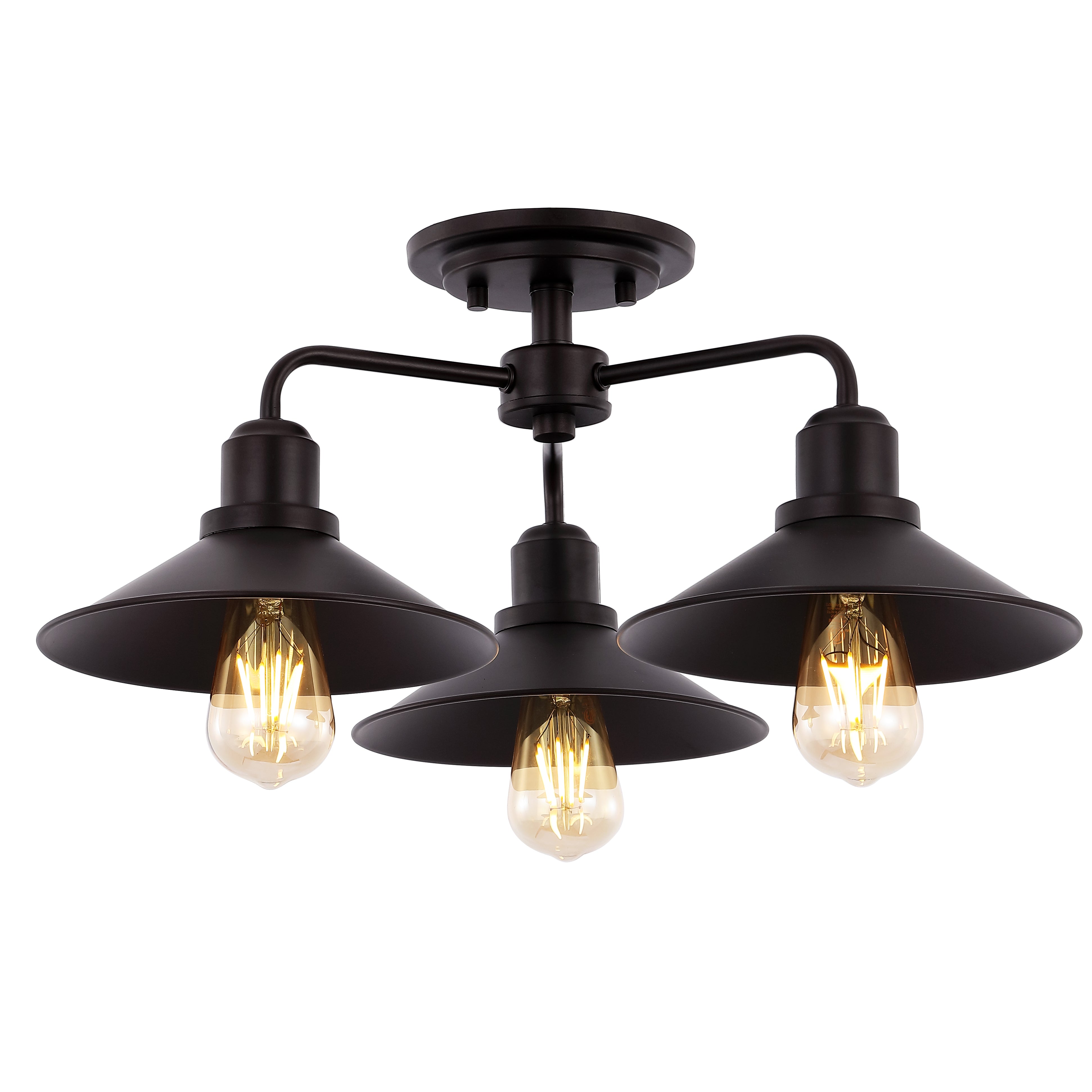 Calvin 3-Light Iron Industrial LED Semi Flush Mount