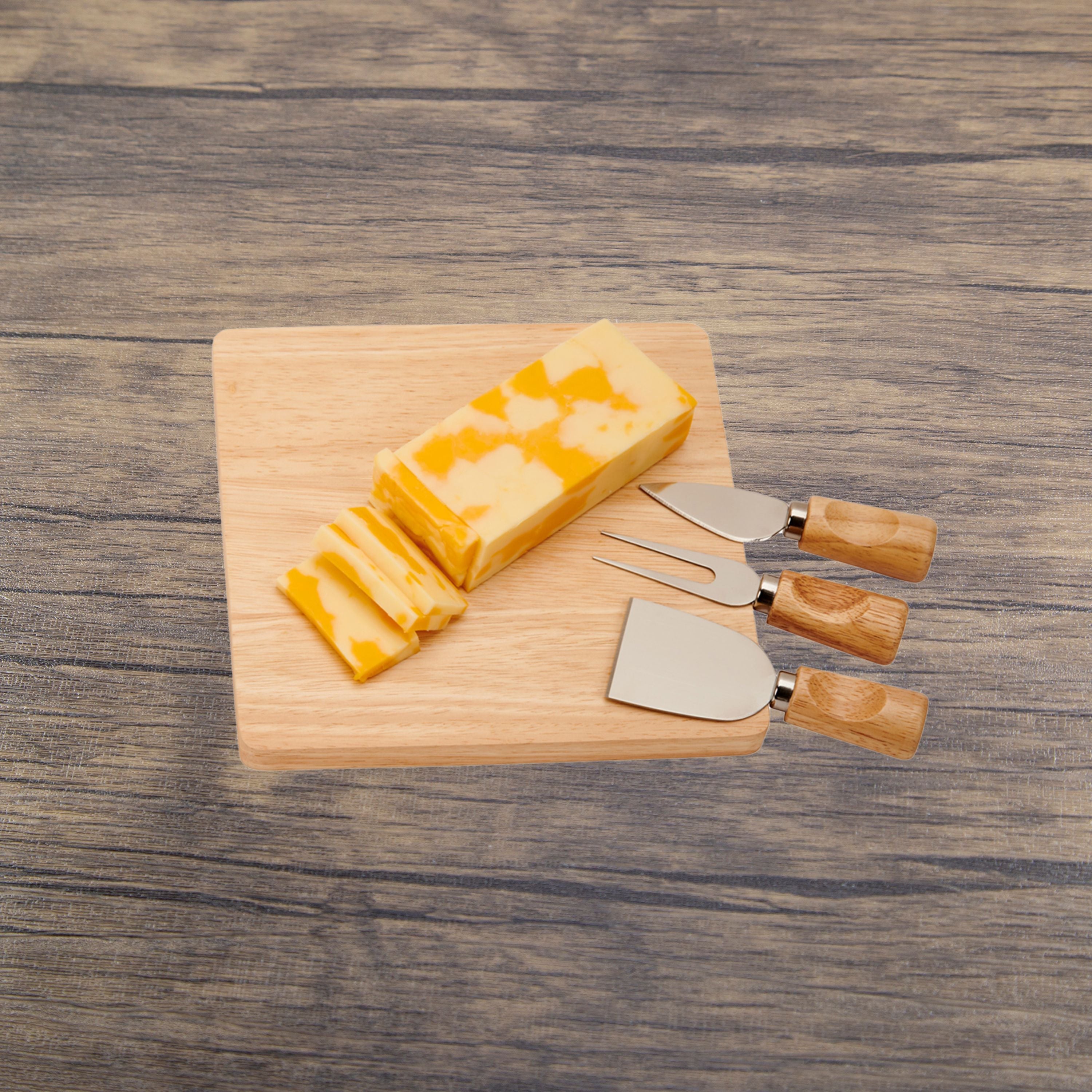 Rubberwood Cheese Cutting Board Set with 3 Tools