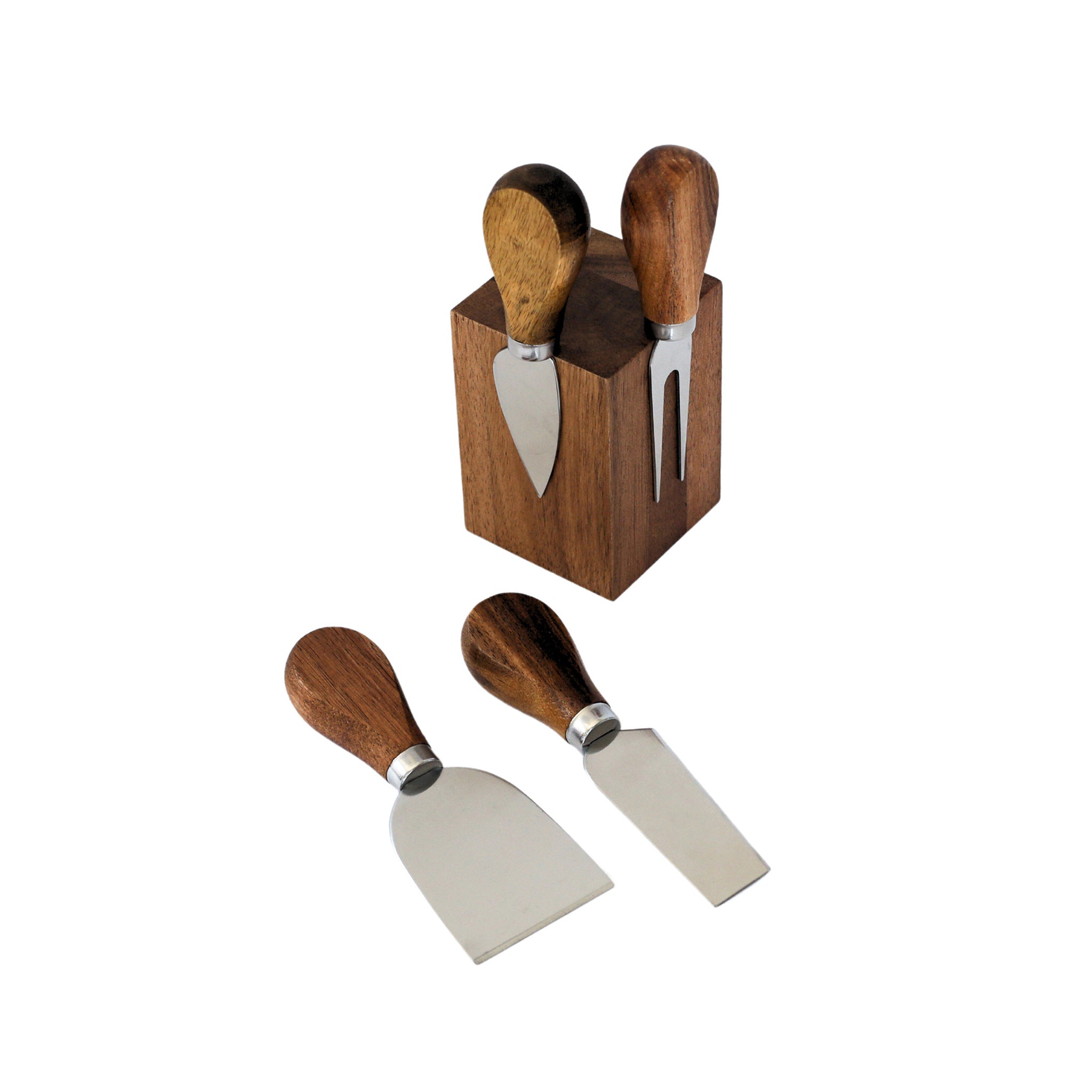 Acacia Wood Block with 4 Cheese Tools