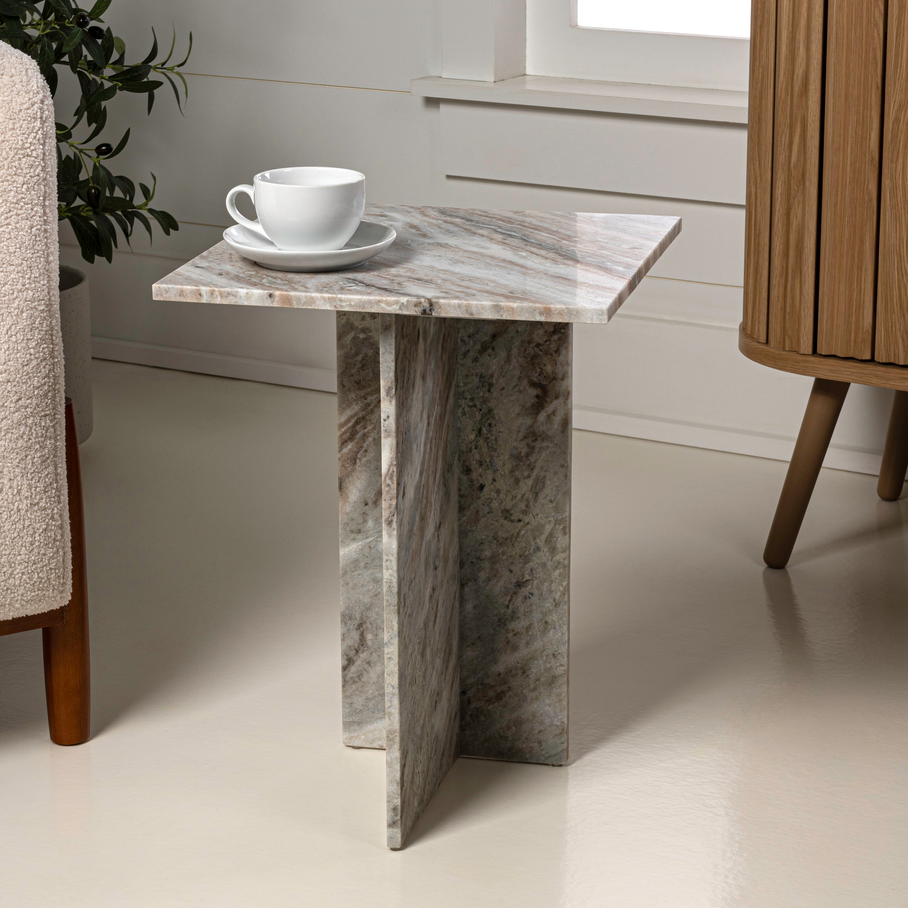 Cecil Contemporary Natural Marble Handmade T-Shaped End Table