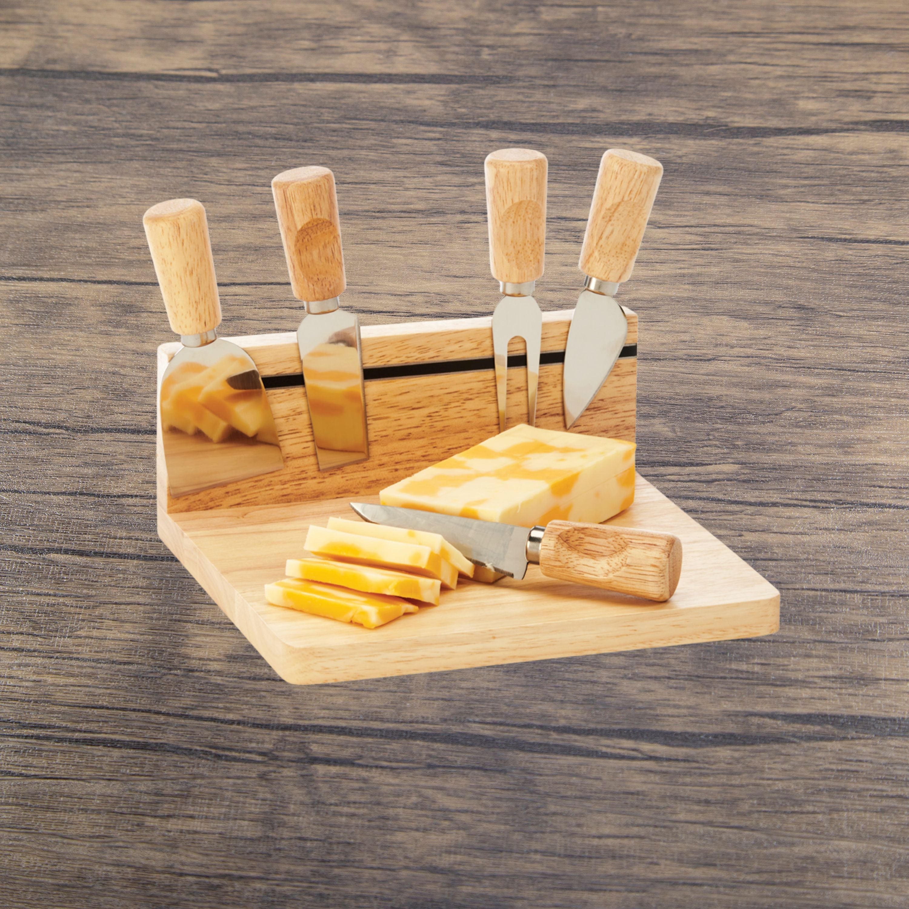 Rubberwood Magnetic Cheese Board Set with 5 Tools