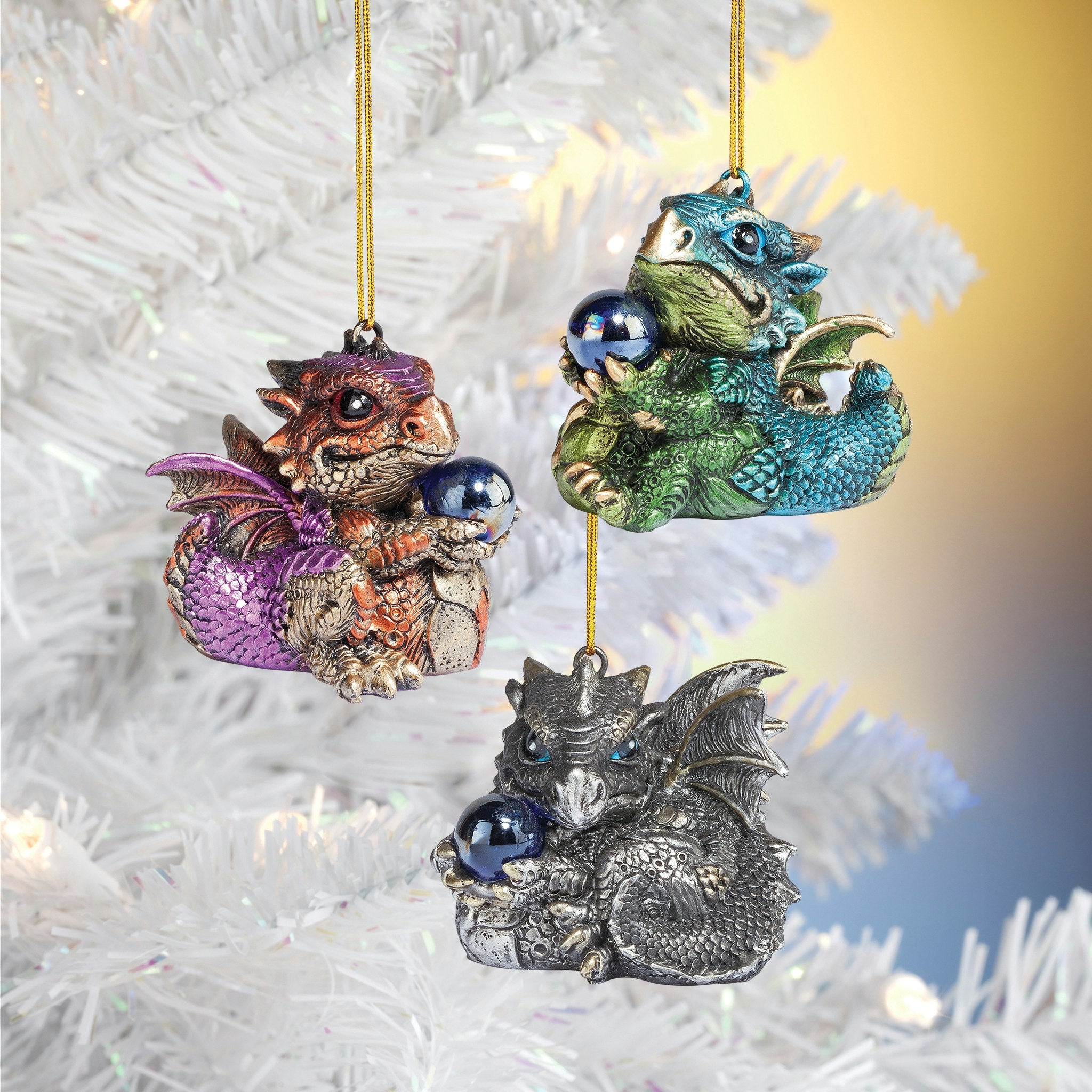 Three Dragon Virtues Gothic Holiday Ornament Set of Three