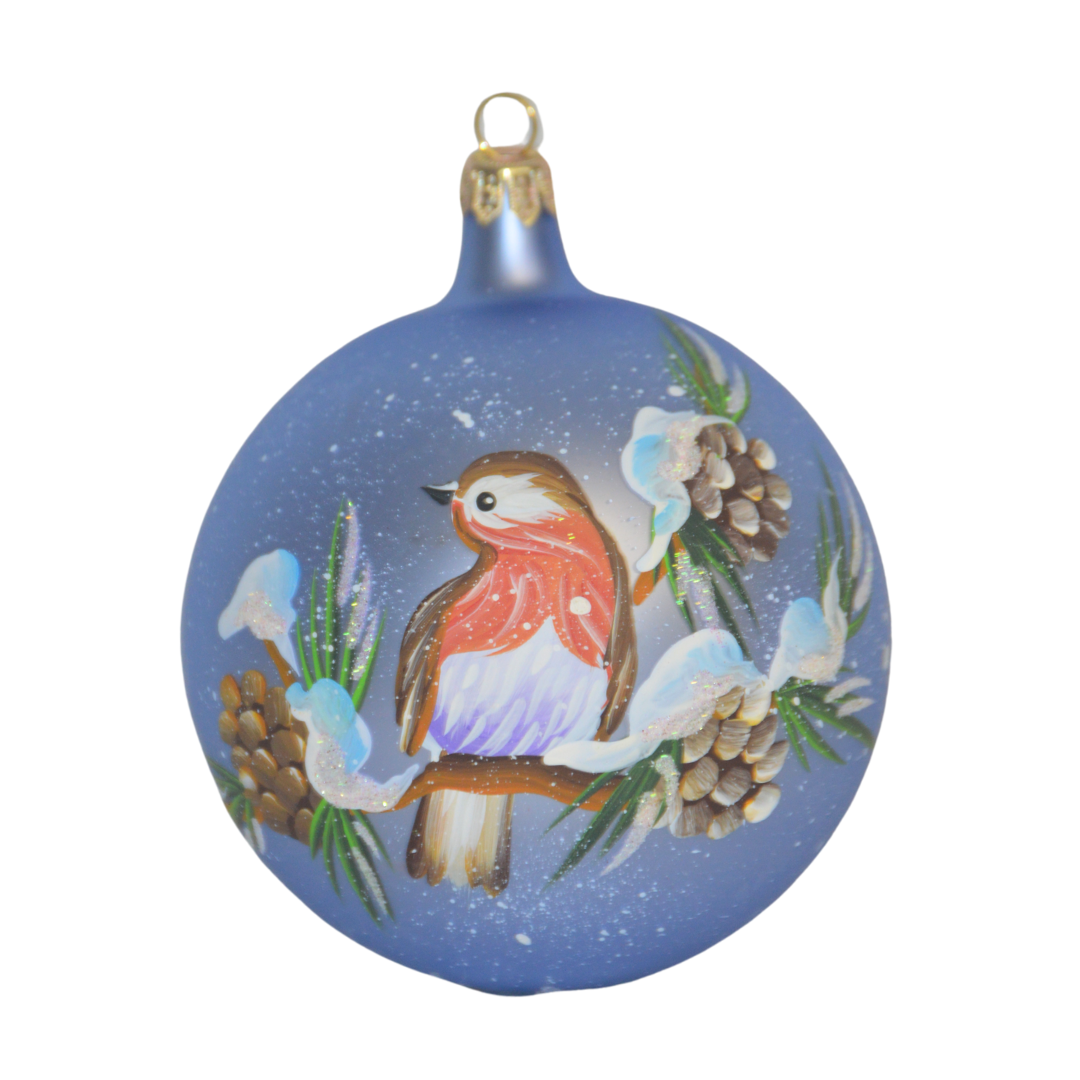 4"" Hand Painted Italian Import Christmas Ornament- Woodland American Robin on Branch