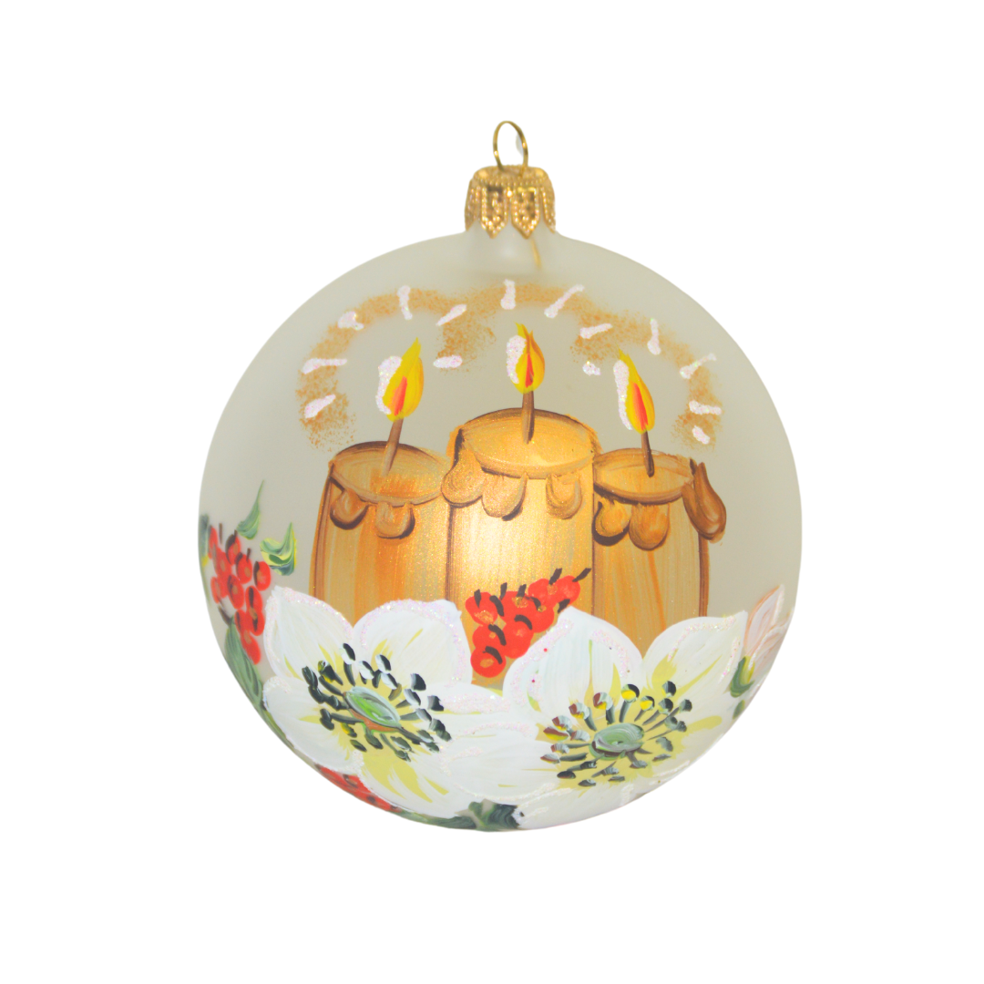 4"" Hand Painted Italian Import Christmas Ornament- Glowing Holiday Candles