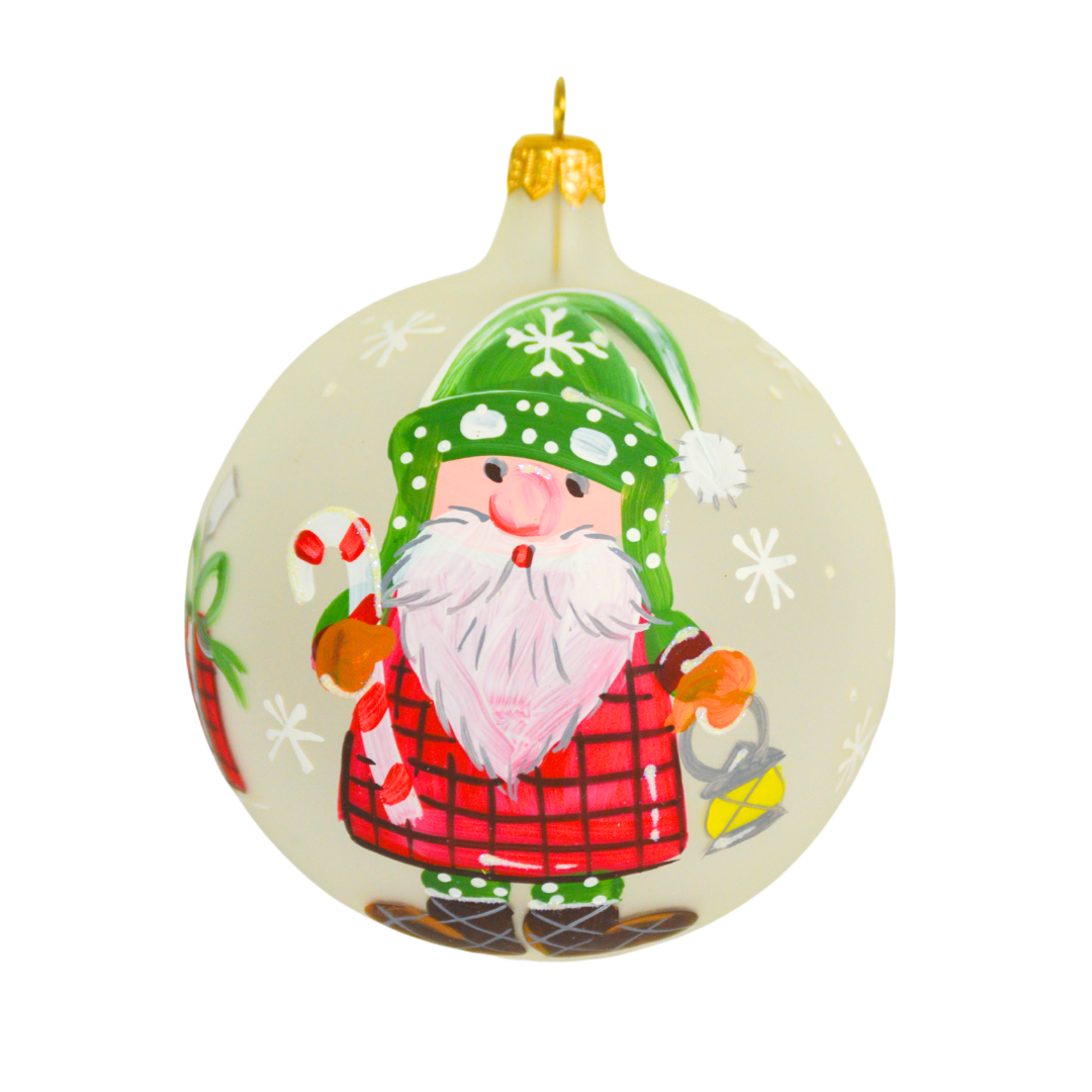 4"" Hand Painted Italian Import Christmas Ornament- Winter Santa with Candy Cane