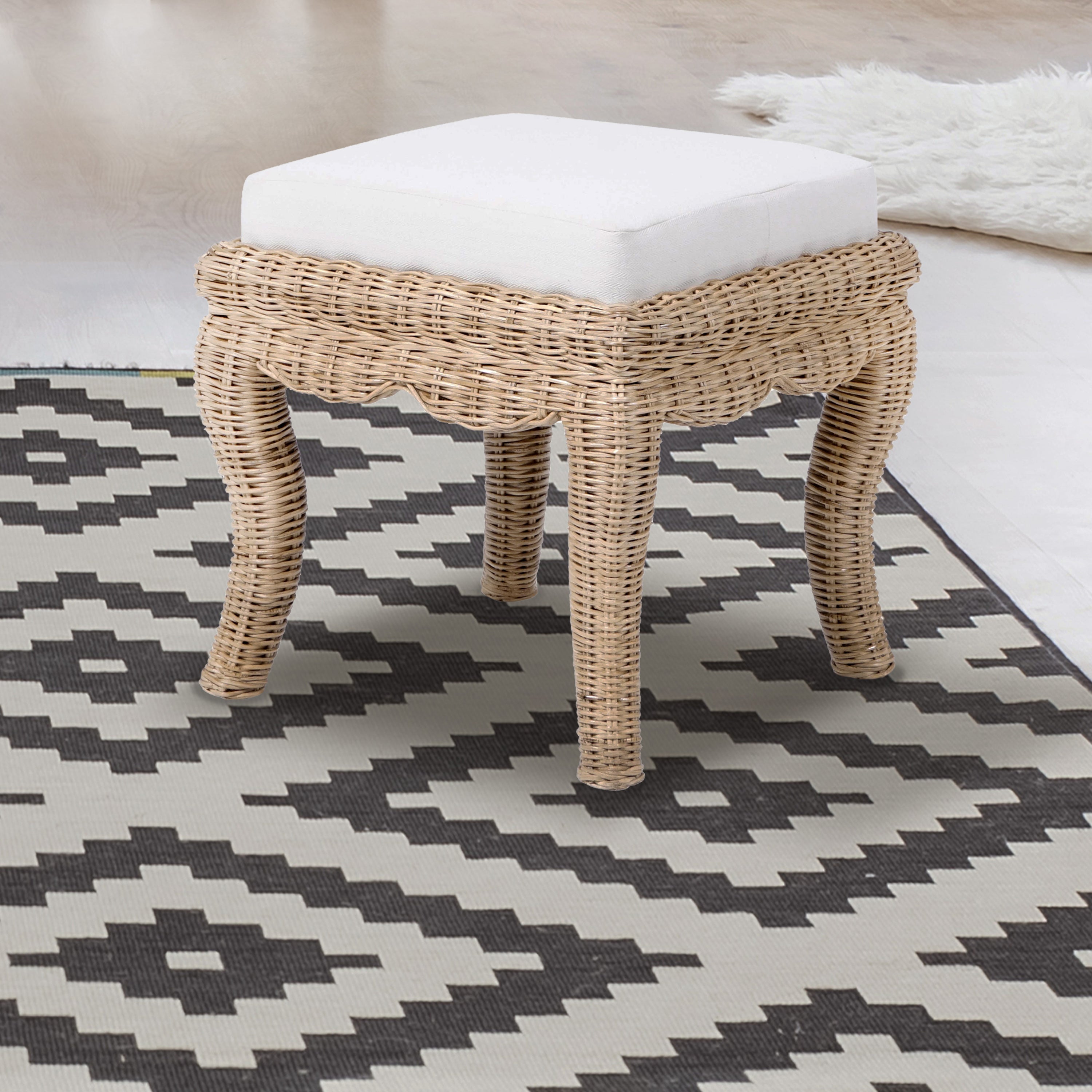 Rowan Bohemian Designer Woven Rattan/Wood Vanity Stool