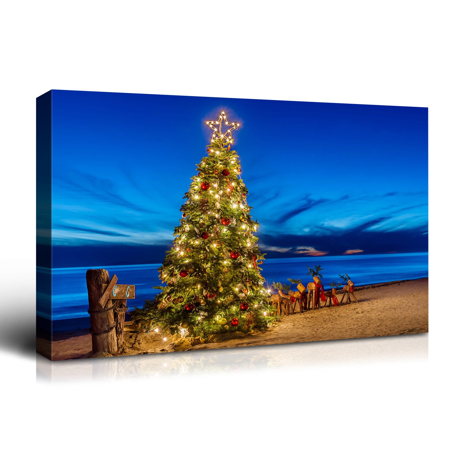 Framed Canvas Wall Art Decor , Christmas Tree on Seaside