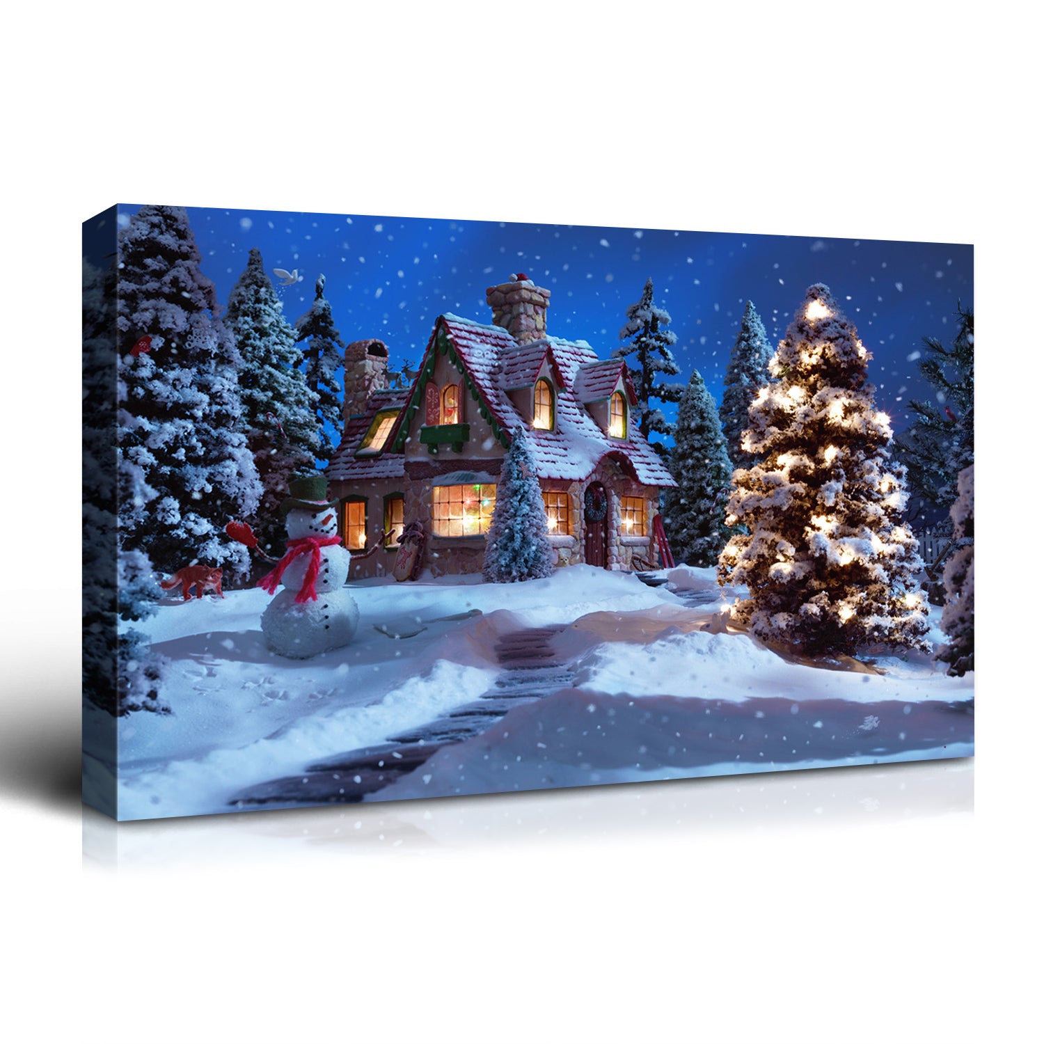 Framed Canvas Wall , Christmas Tree in Forest