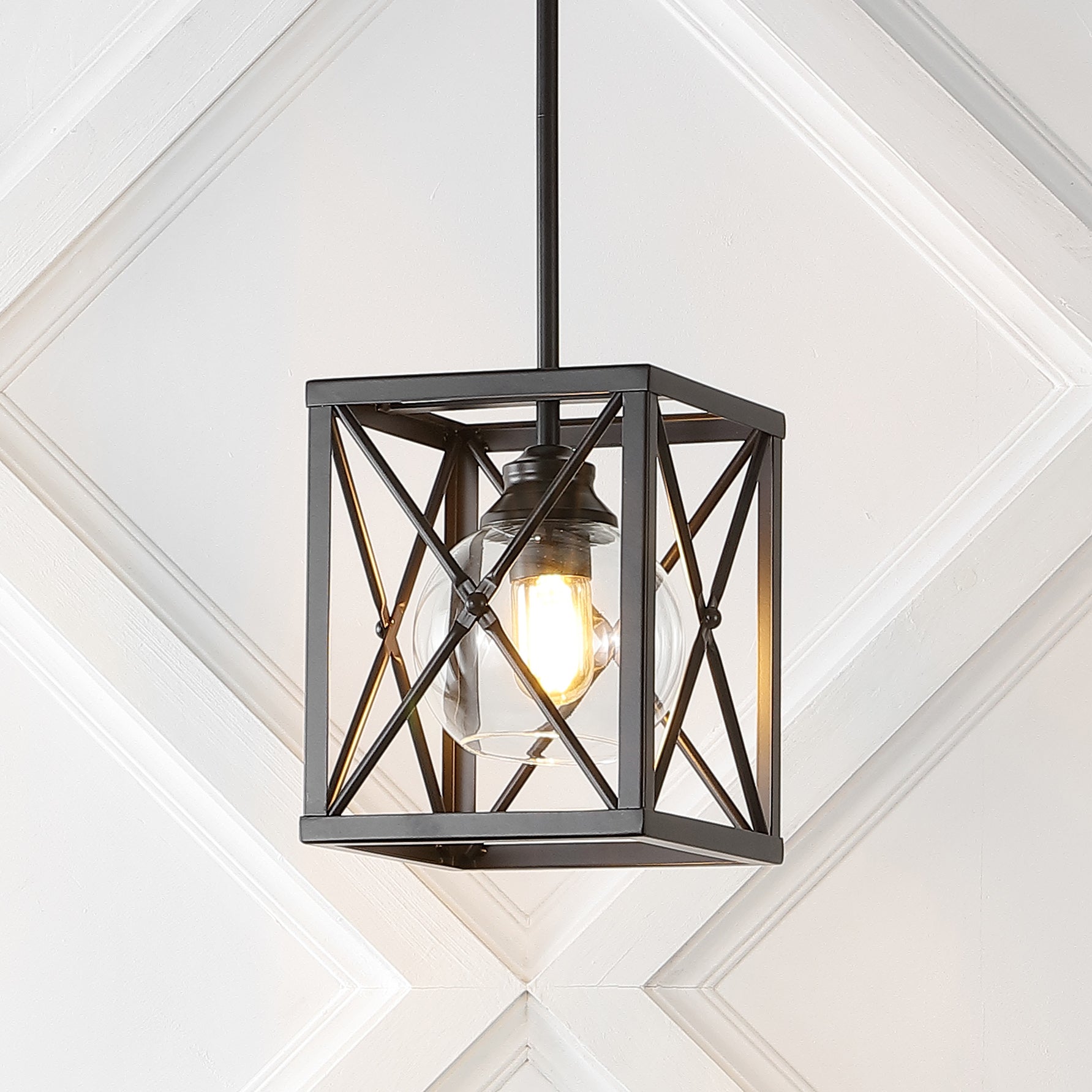 Amara 1-Light Industrial Farmhouse Iron/Glass LED Pendant