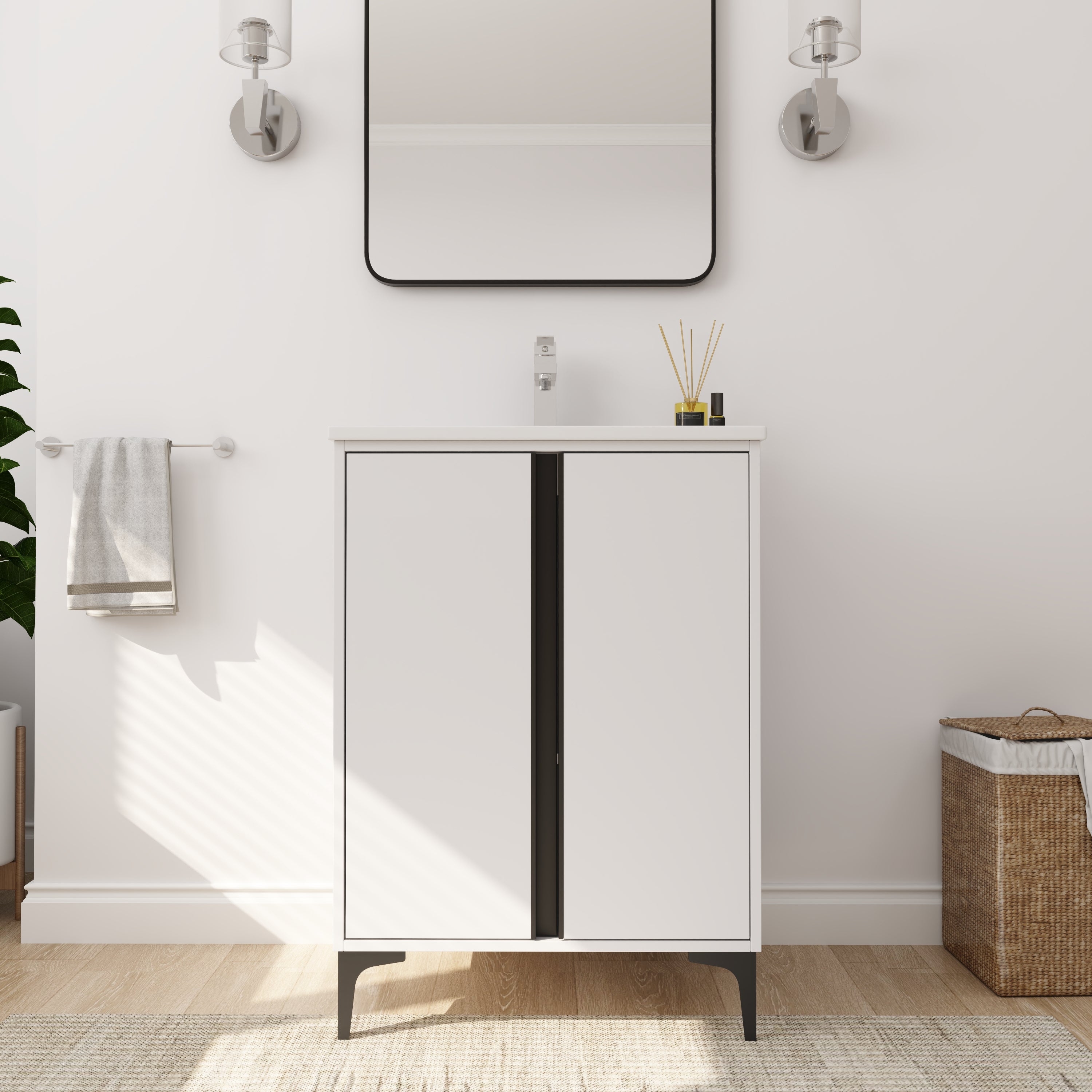 24"" Freestanding Bathroom Vanity With Ceramic Sink-BVB06724WH-G-BL9060B