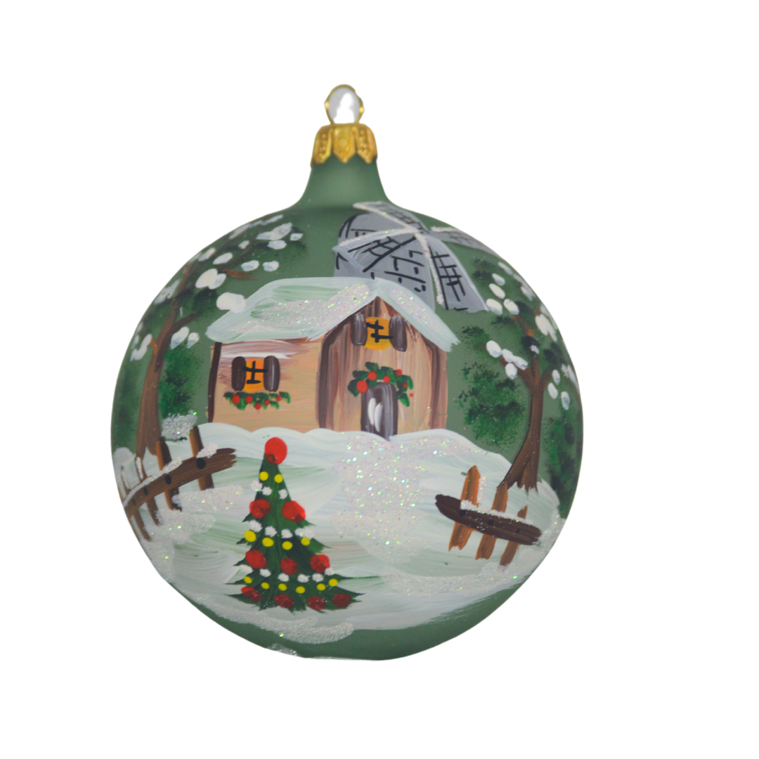 4"" Hand Painted Italian Import Christmas Ornament- Snowy Country Home