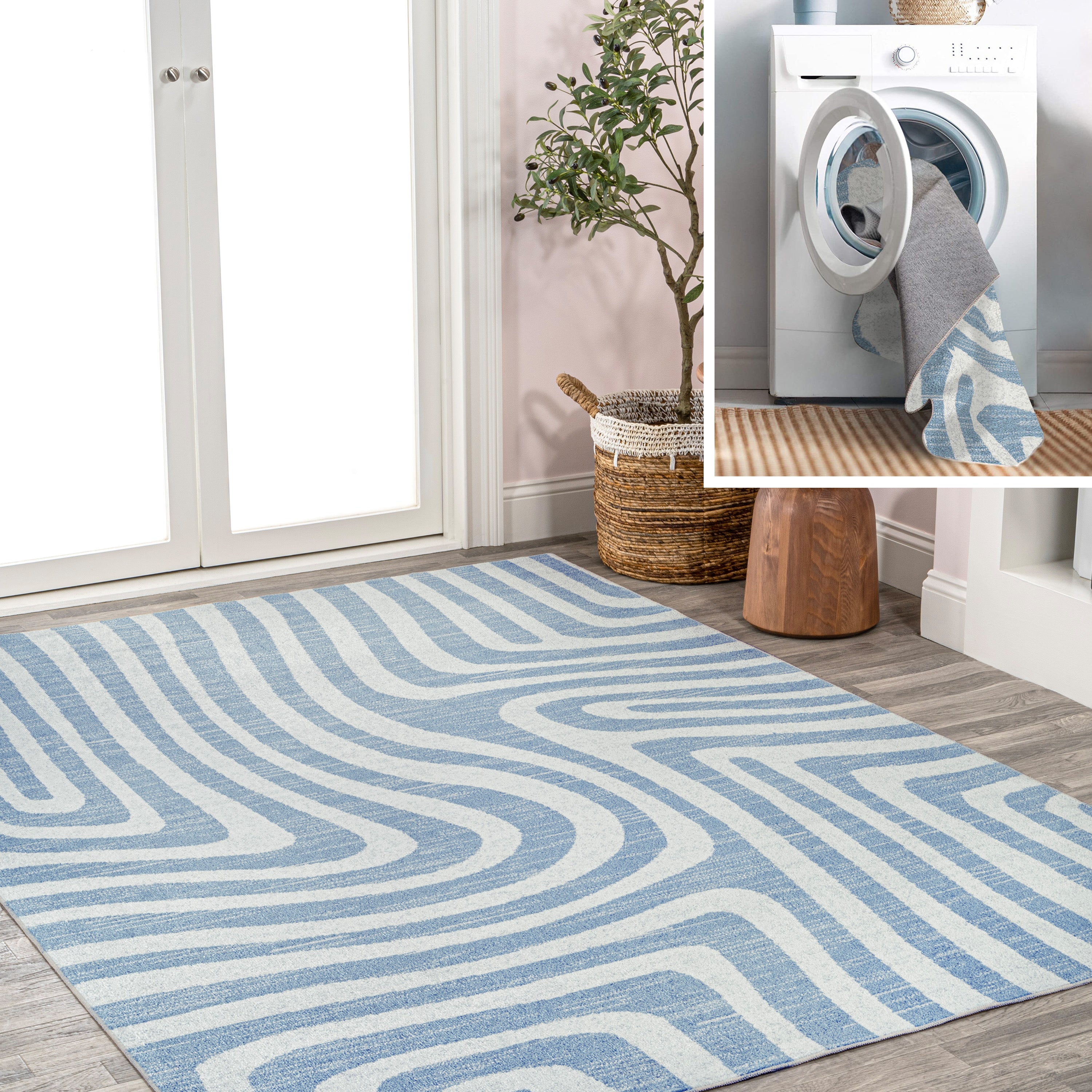 Maze Abstract Two-Tone Low-Pile Machine-Washable Area Rug