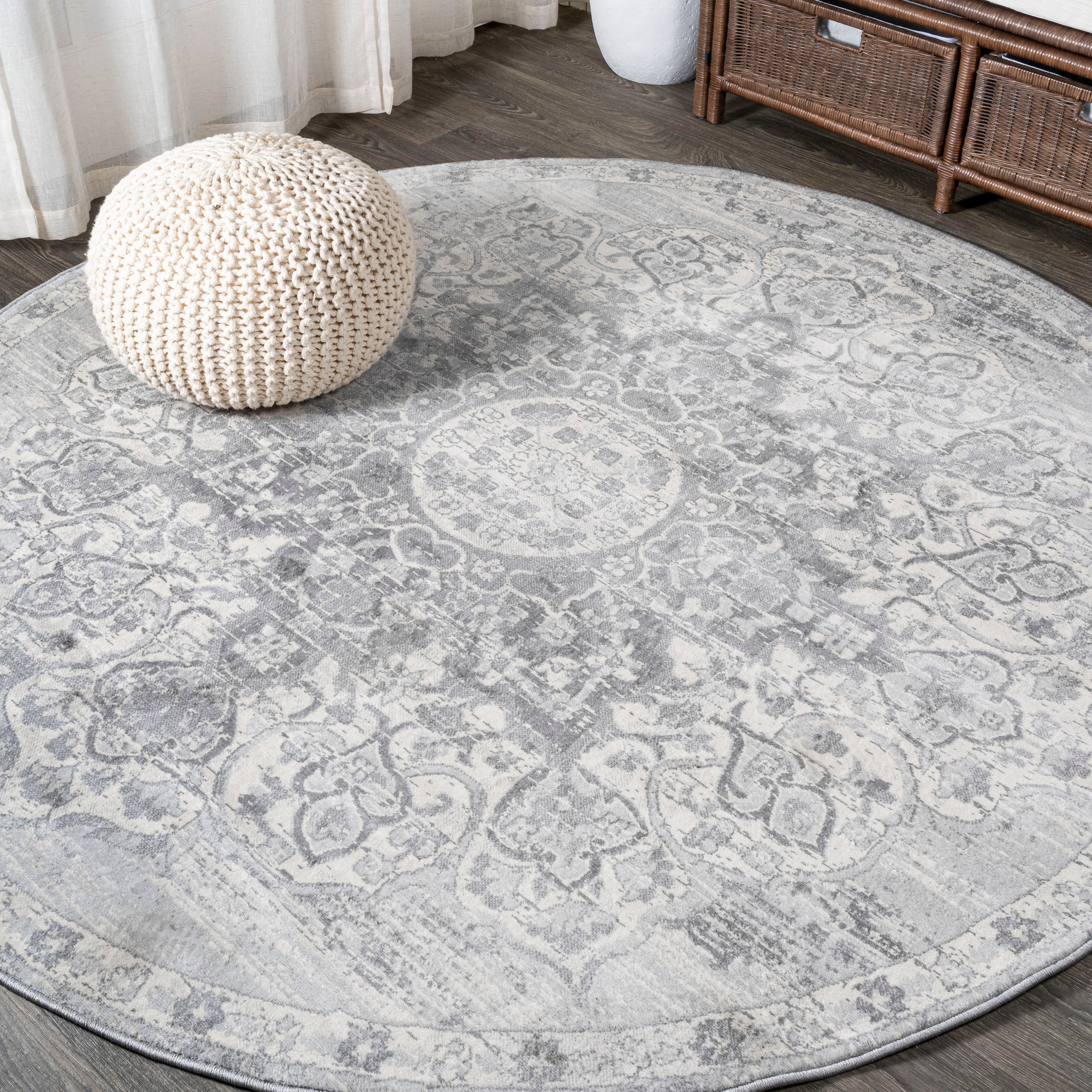 Modern Persian Vintage Moroccan Medallion Round Area Rug