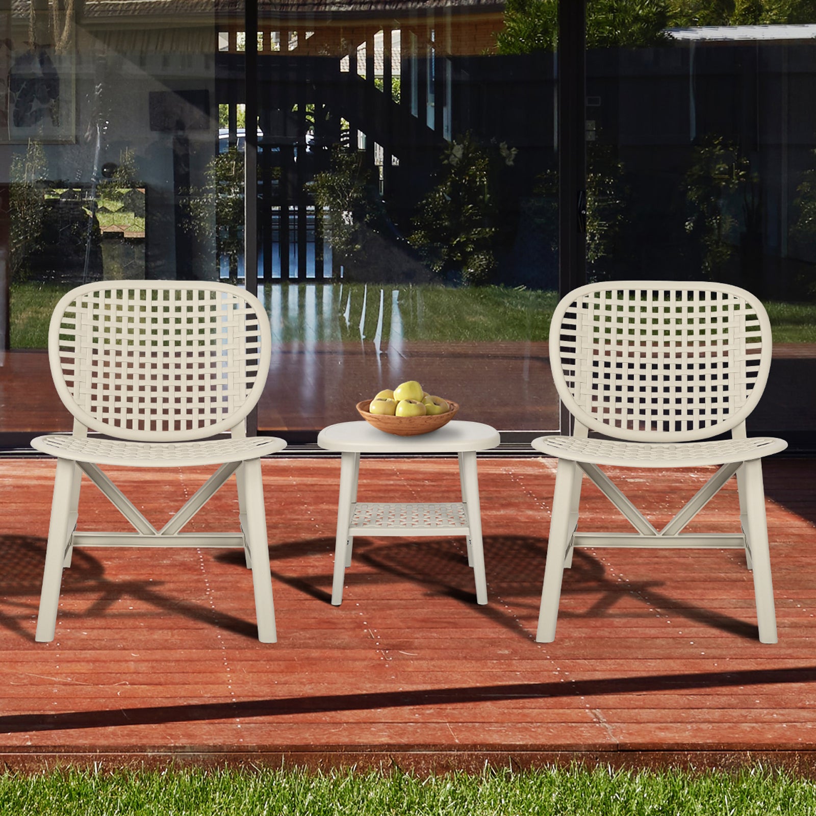 3 Pieces Hollow Design Retro Patio Table Chair Set