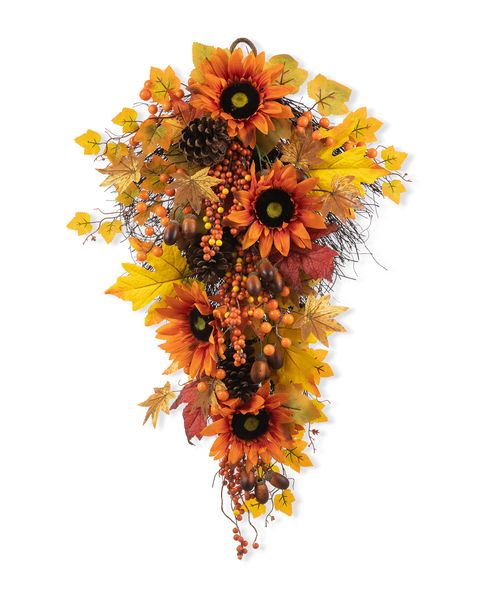 27'' Decorative Teardrop Swag, Artificial Fall Harvest Wall Hanging Garland Autumn Floral