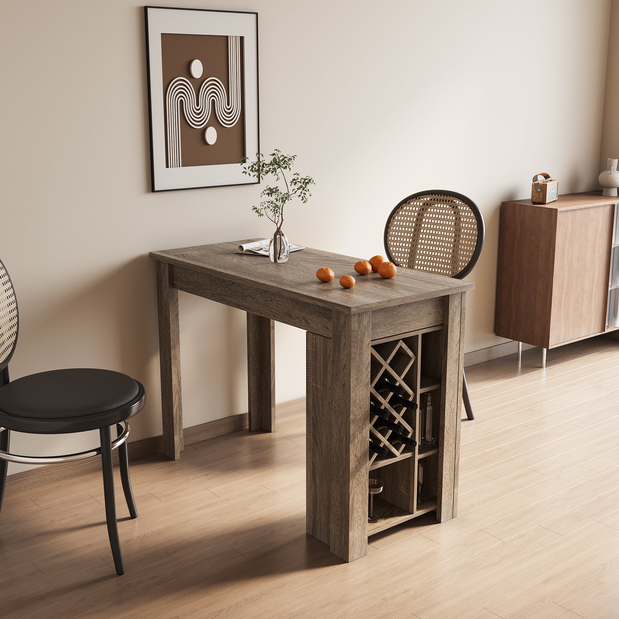 Kitchen Bar Table with Storage Shelves