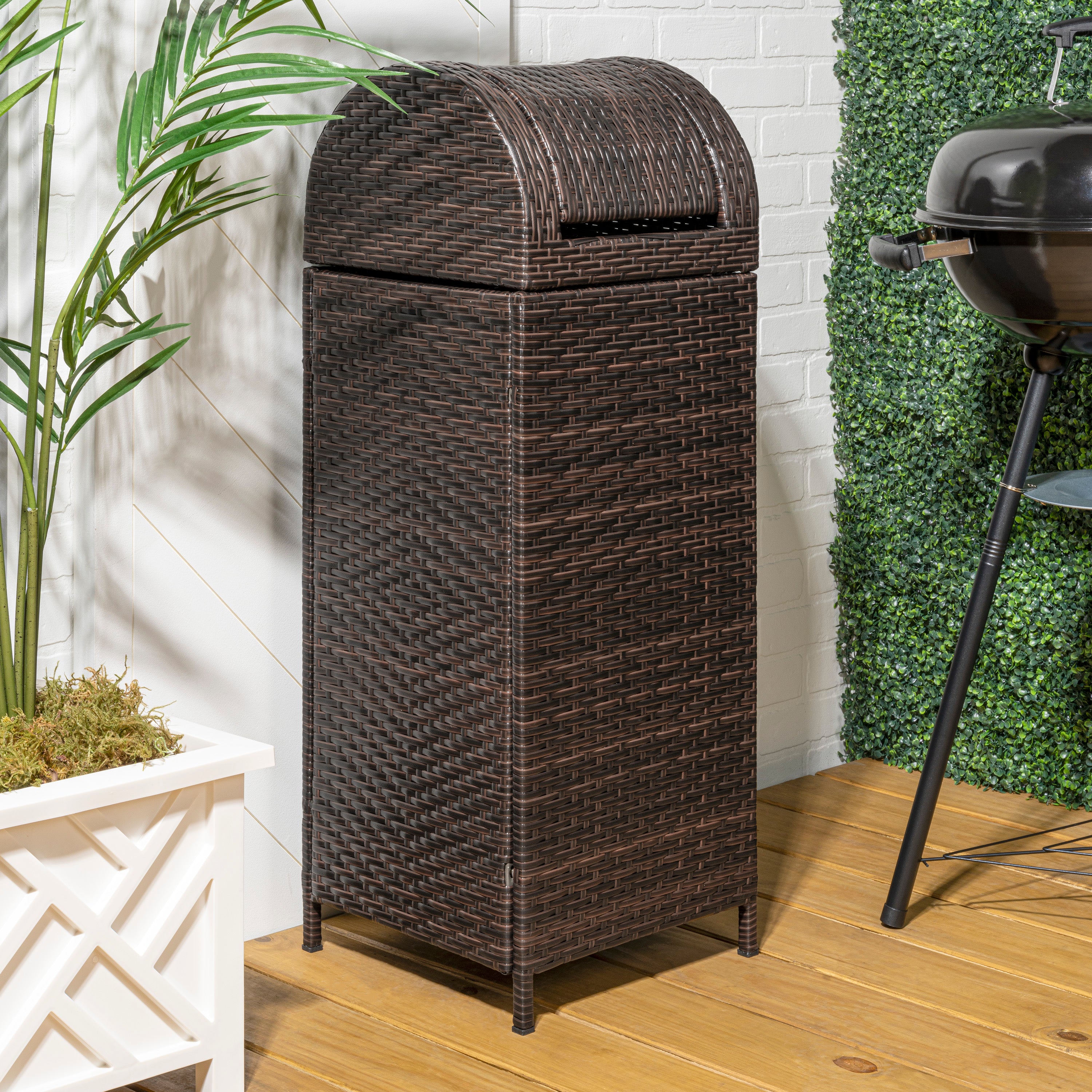 Ellison All-Weather Wicker/Metal Swing Top Hideaway Outdoor Trash Can