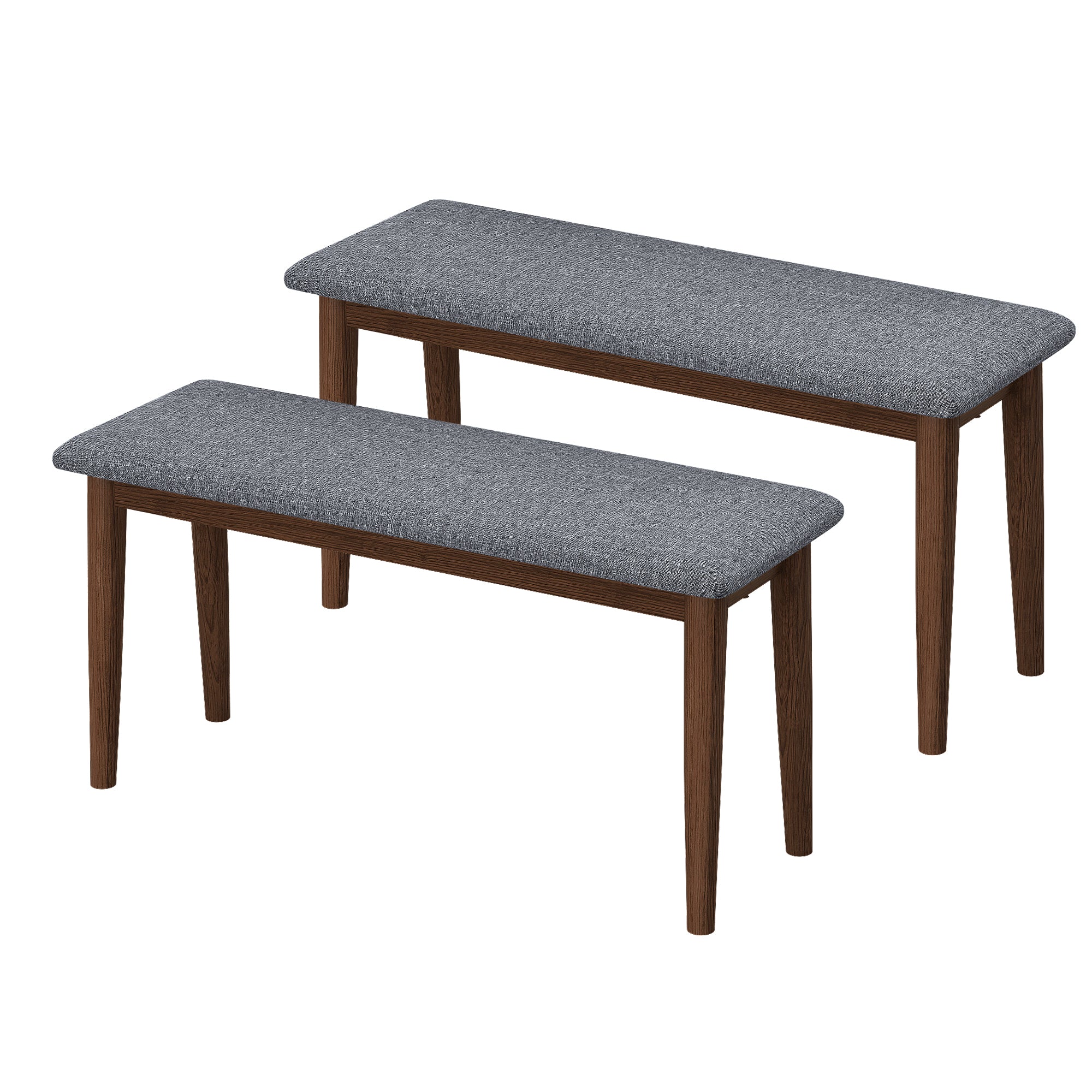 2PCS Upholstered Benches Retro Upholstered Bench Solid Rubber Wood- Walnut Color