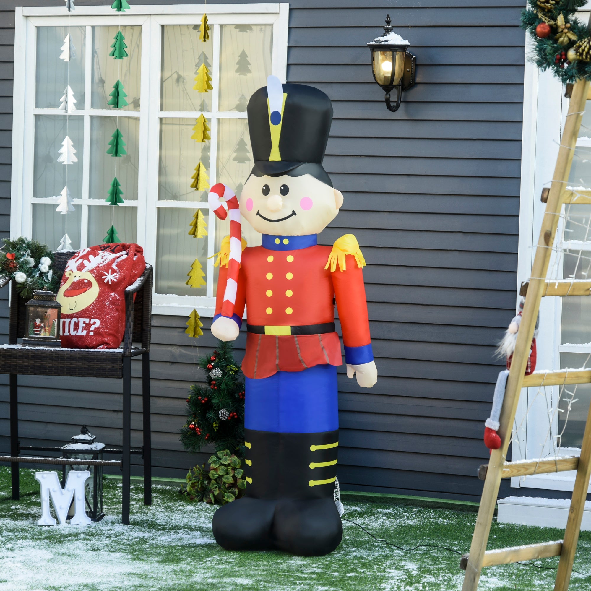 6' Christmas Inflatable Nutcracker Toy Soldier with Candy Cane, Outdoor Blow-Up Yard Decoration with LED Lights Display