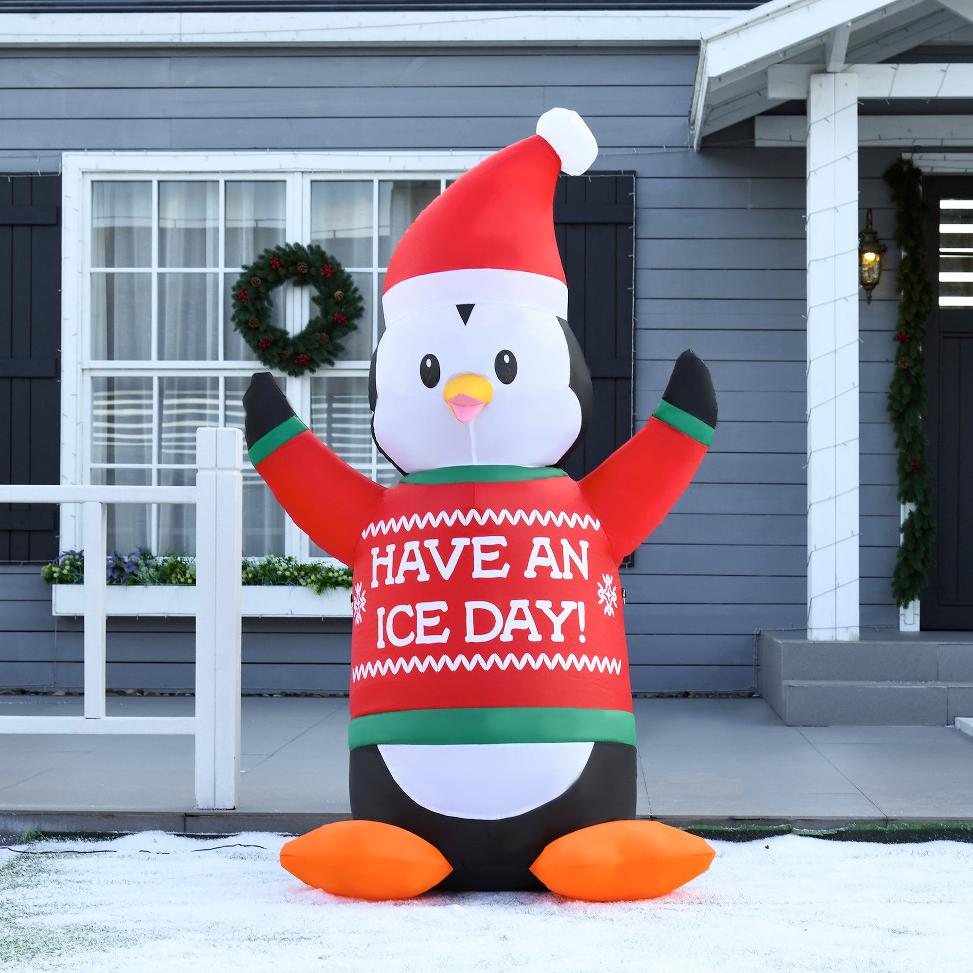 6ft Christmas Inflatables Outdoor  Penguin Wearing Christmas Sweater, Blow-Up Yard Decor with LED Lights Display