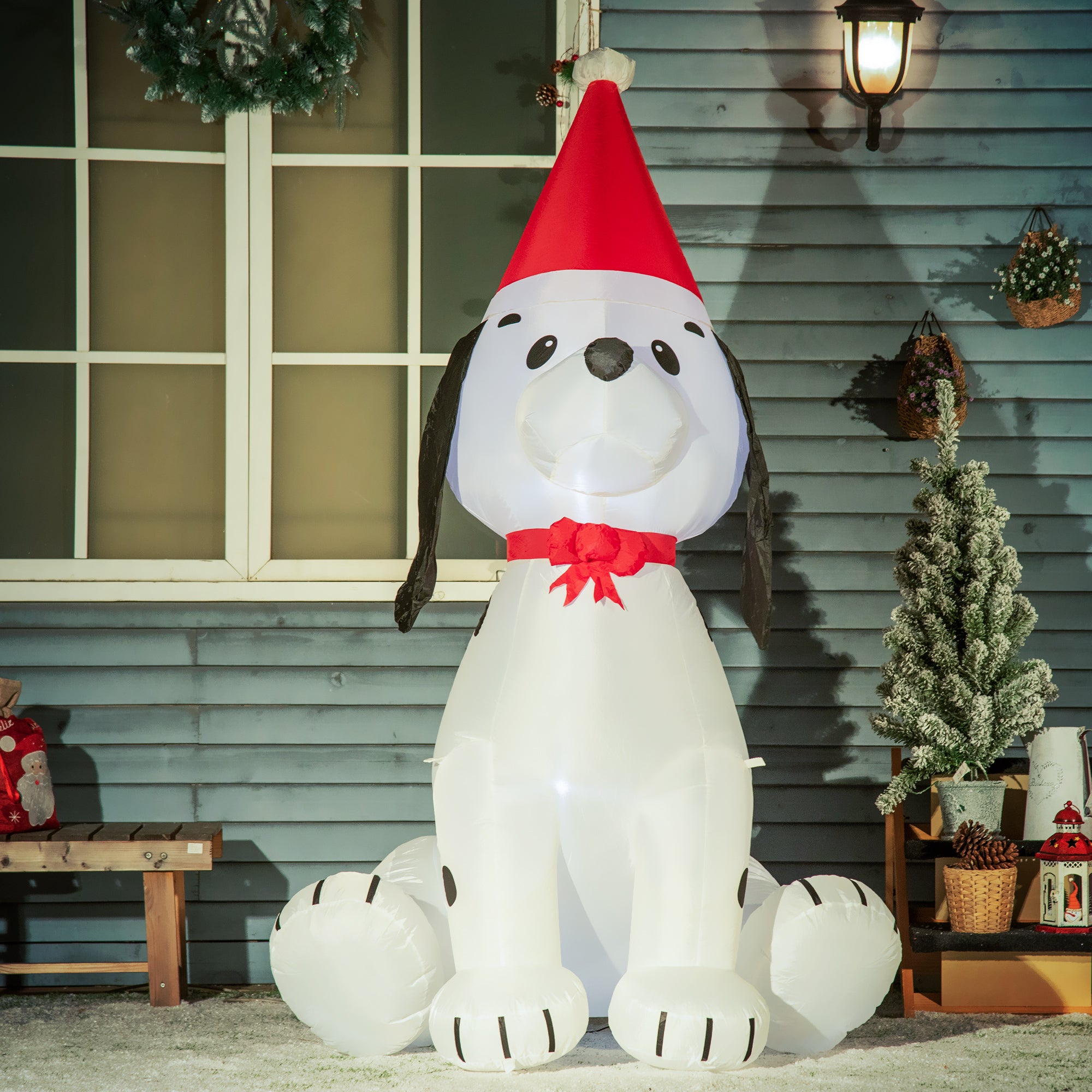 6ft Christmas Inflatables Outdoor Puppy Dog Wearing a Santa Hat, Blow-Up Yard Decor with LED Lights