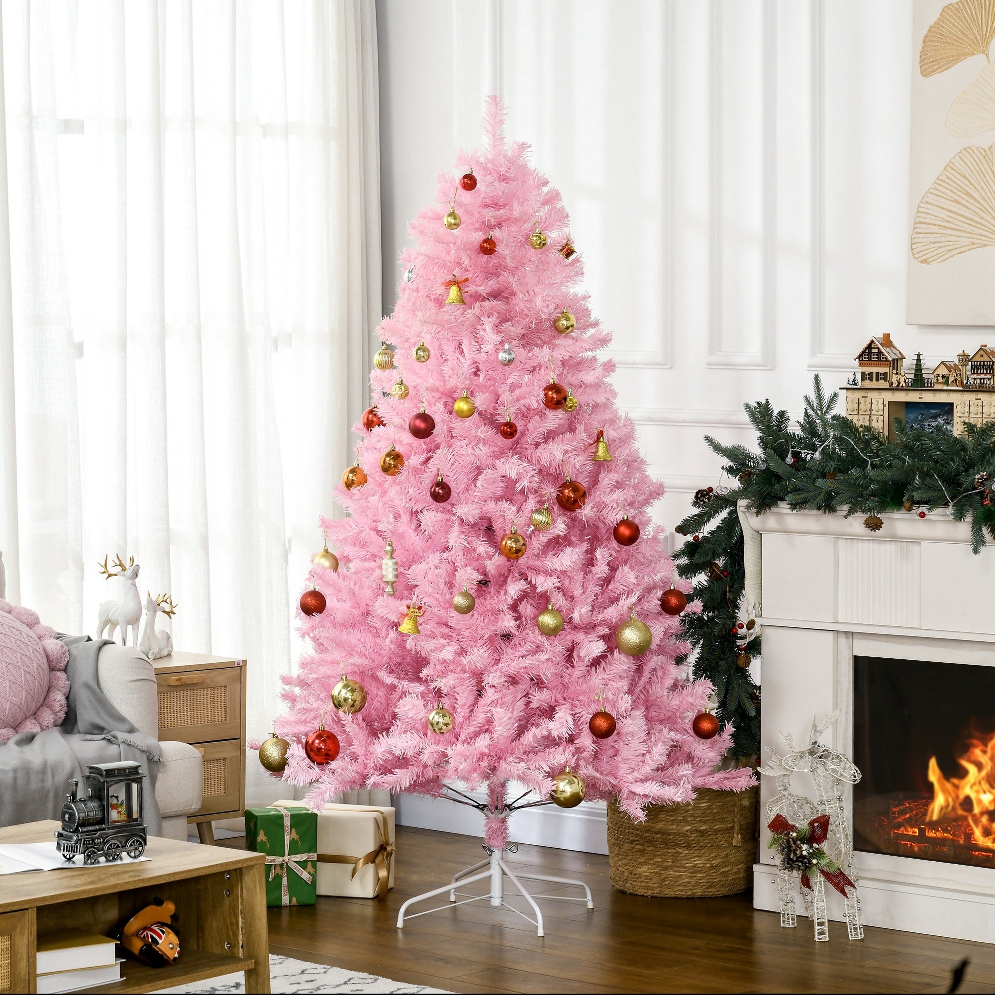 6ft Tall Christmas Tree  Steel Base, Wide Shape, Pink