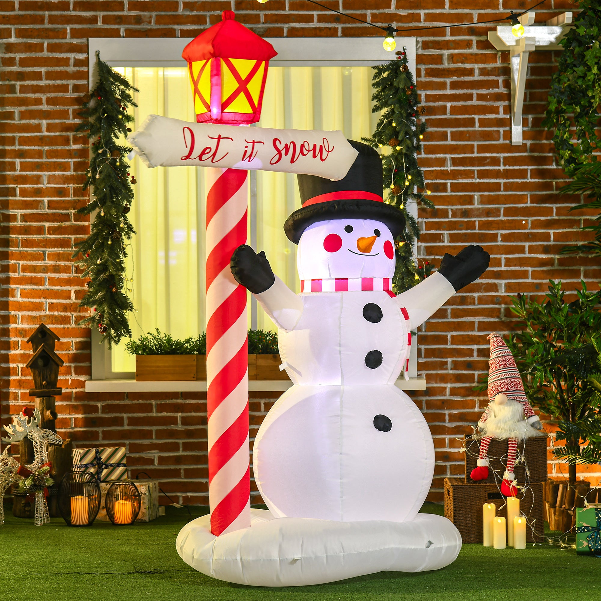 7ft Christmas Inflatables Outdoor Snowman with Street Light, Blow-Up LED  Decor