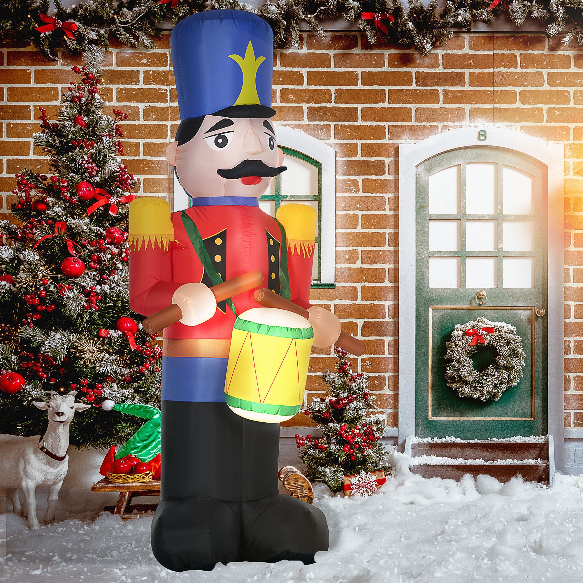 8ft Christmas Inflatables Outdoor Nutcracker Toy Soldier with Drum, Blow-Up Yard  Decor with LED Lights Display