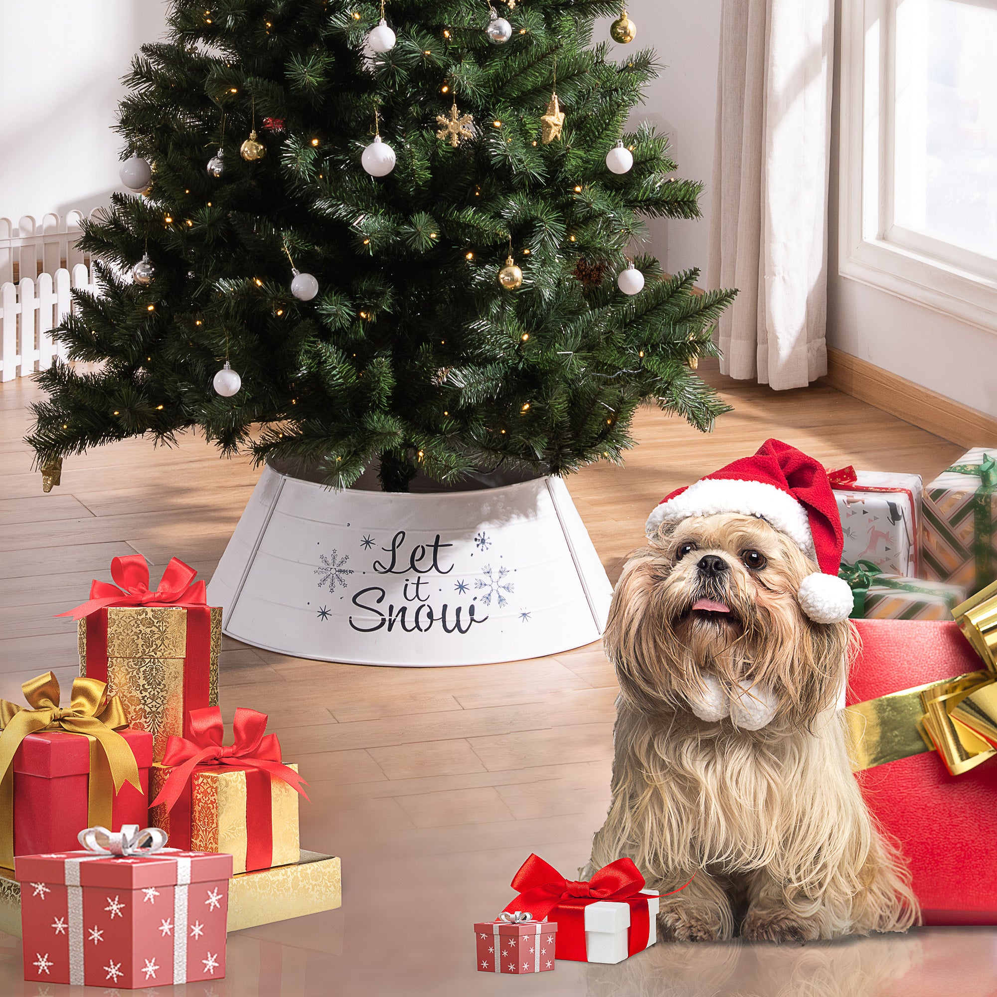 Christmas Tree Collar, Steel Tree Ring Skirt,  26"" x 26"" x 9"", White