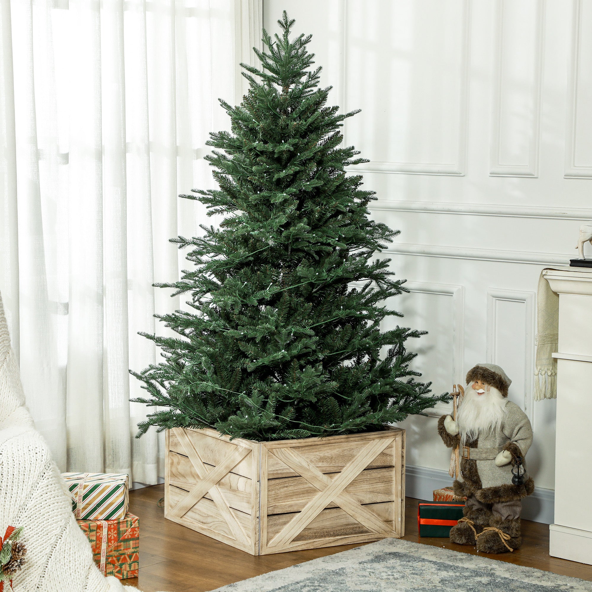 24"" Farmhouse Christmas Tree Base Cover,  Light Distressed Wood Finish