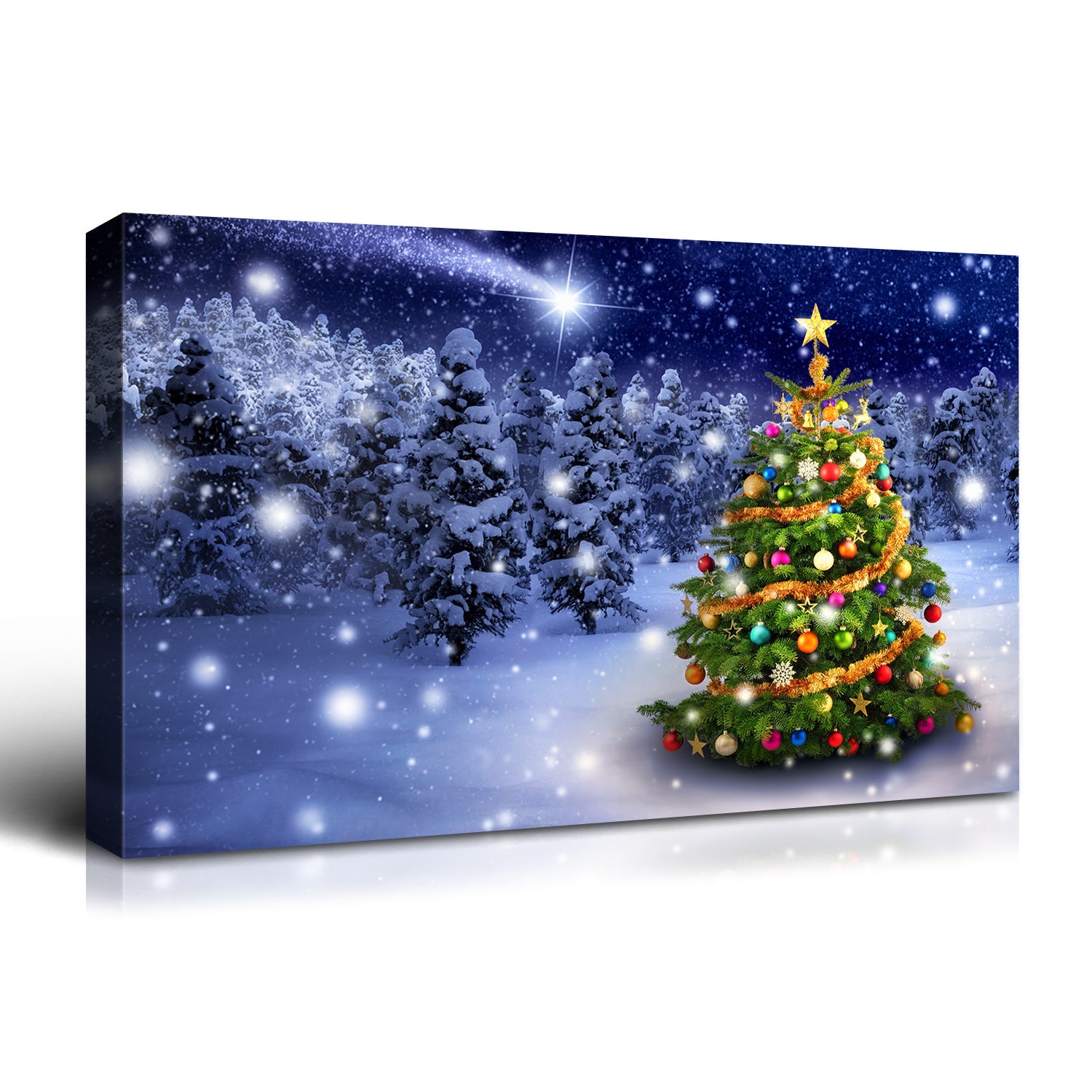 Framed Canvas Wall Art  Christmas Tree in Forest 36"" x 24""