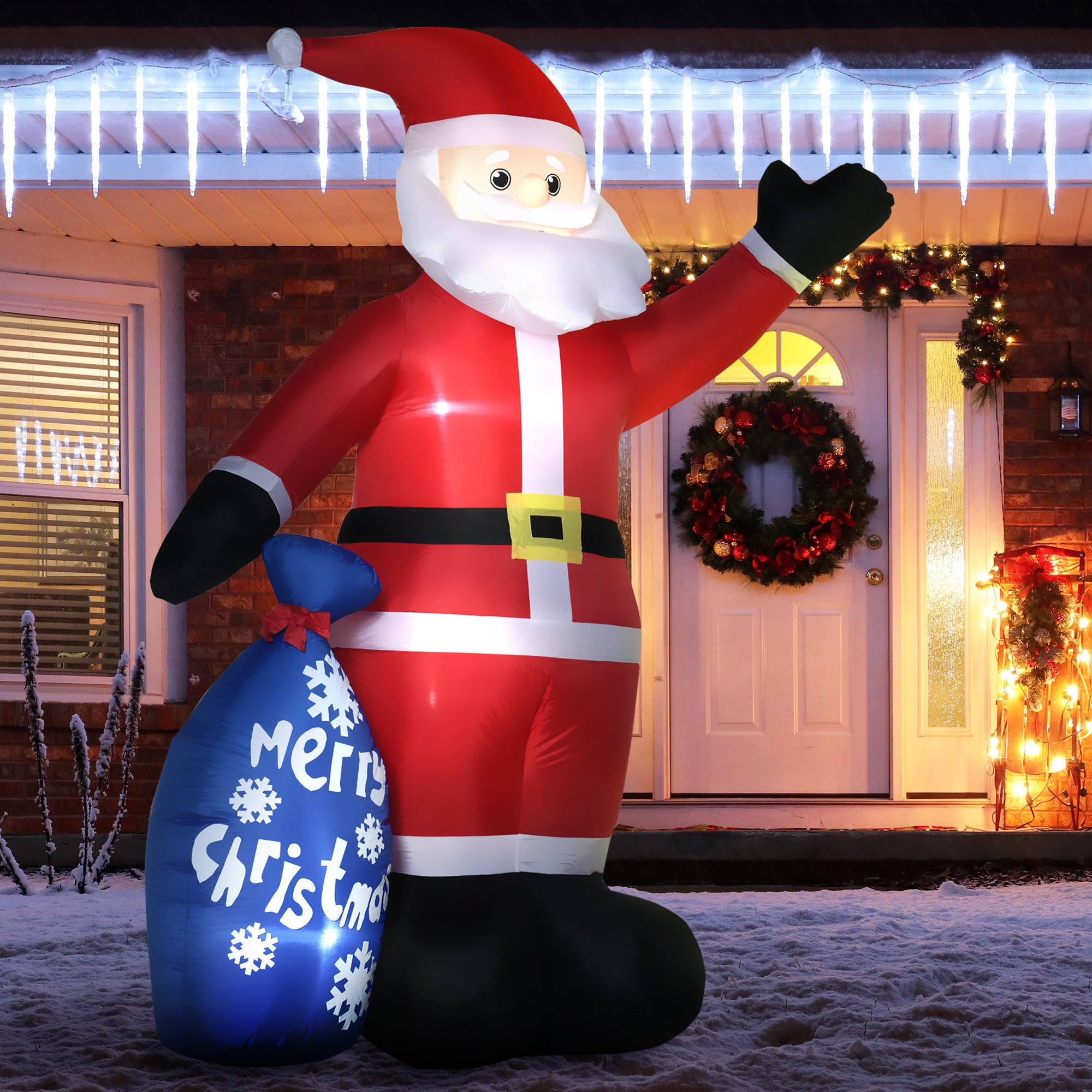 8ft Christmas Inflatables Outdoor Smiling Santa Claus with Gift Bag, Blow-Up LED Yard  Decor