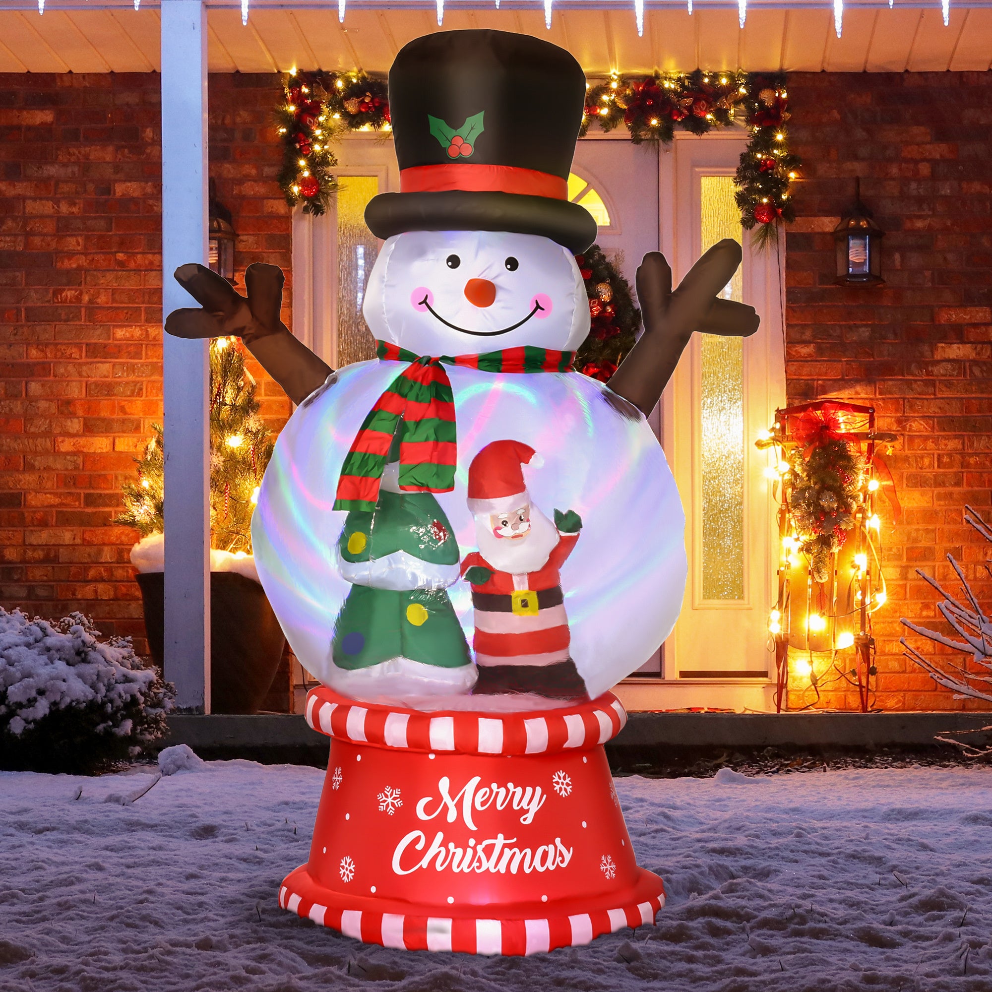 8ft Christmas Inflatables Outdoor Decorations Snowman with Rotating Colorful Light, Blow-Up  LED Yard Display