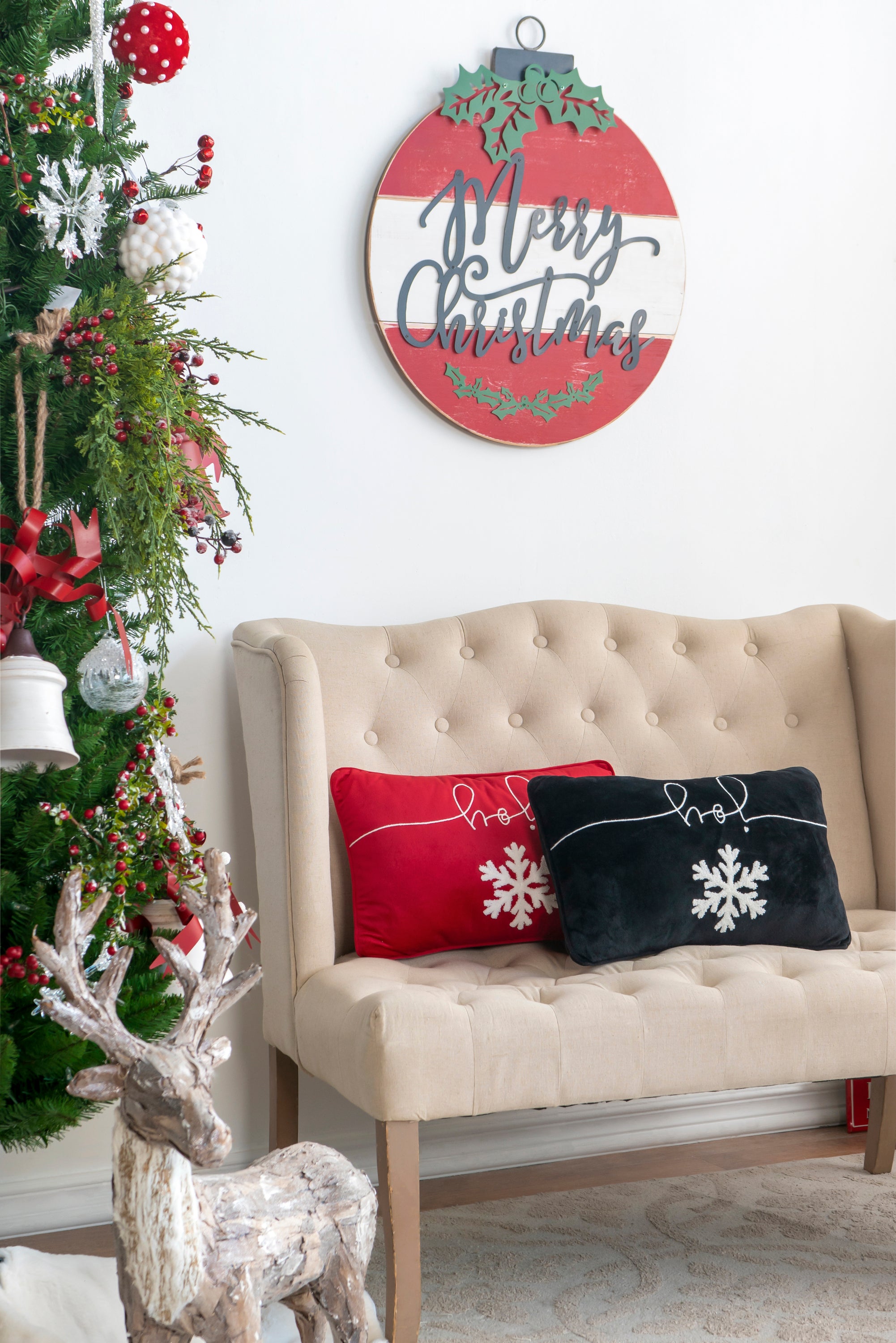 Black and Red Velvet Pillow With Embroidered Joy And Frosty Snowflake Set of 2, 18x12""